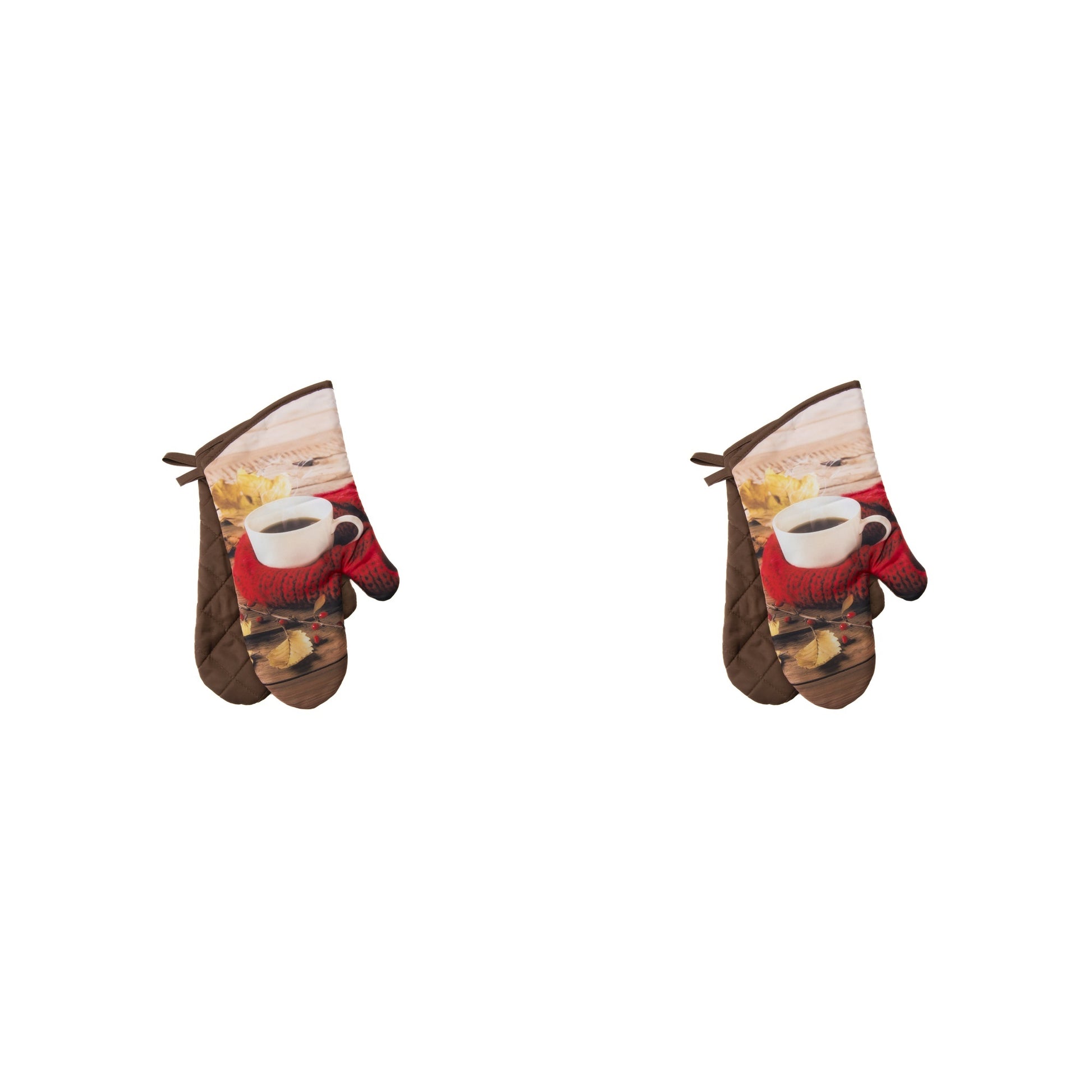 14" Oven Mitts 2 Piece Cozy Coffee, Holiday Decor- Set of 2