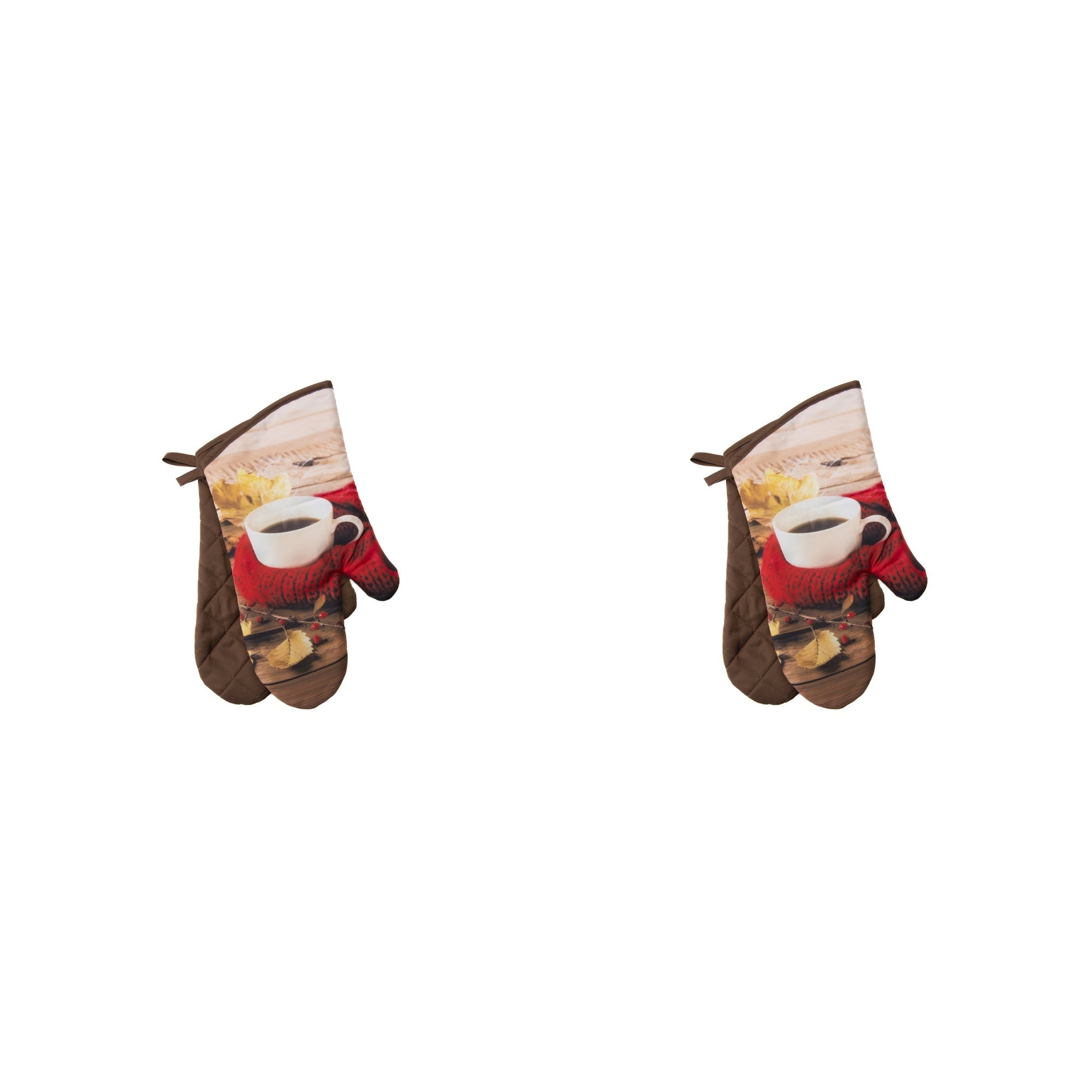 14" Oven Mitts 2 Piece Cozy Coffee, Holiday Decor- Set of 2