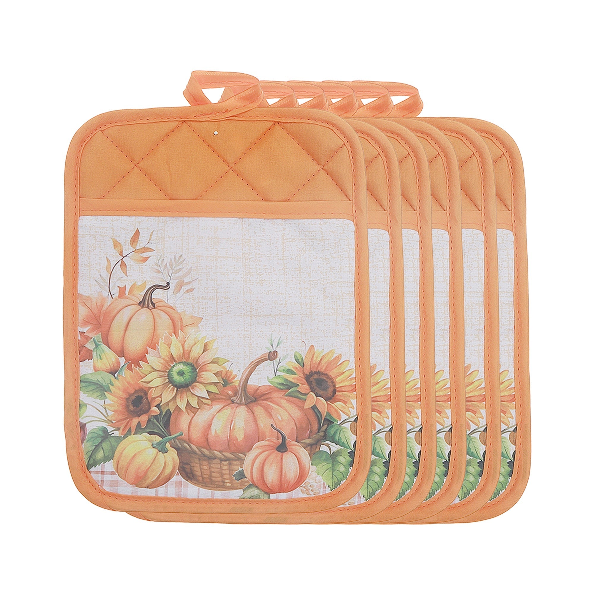 Pot Holder with Pocket Set of 6 Pumpkin – Fall Kitchen Linen, Halloween Cooking Accessory, Autumn Hot Pad