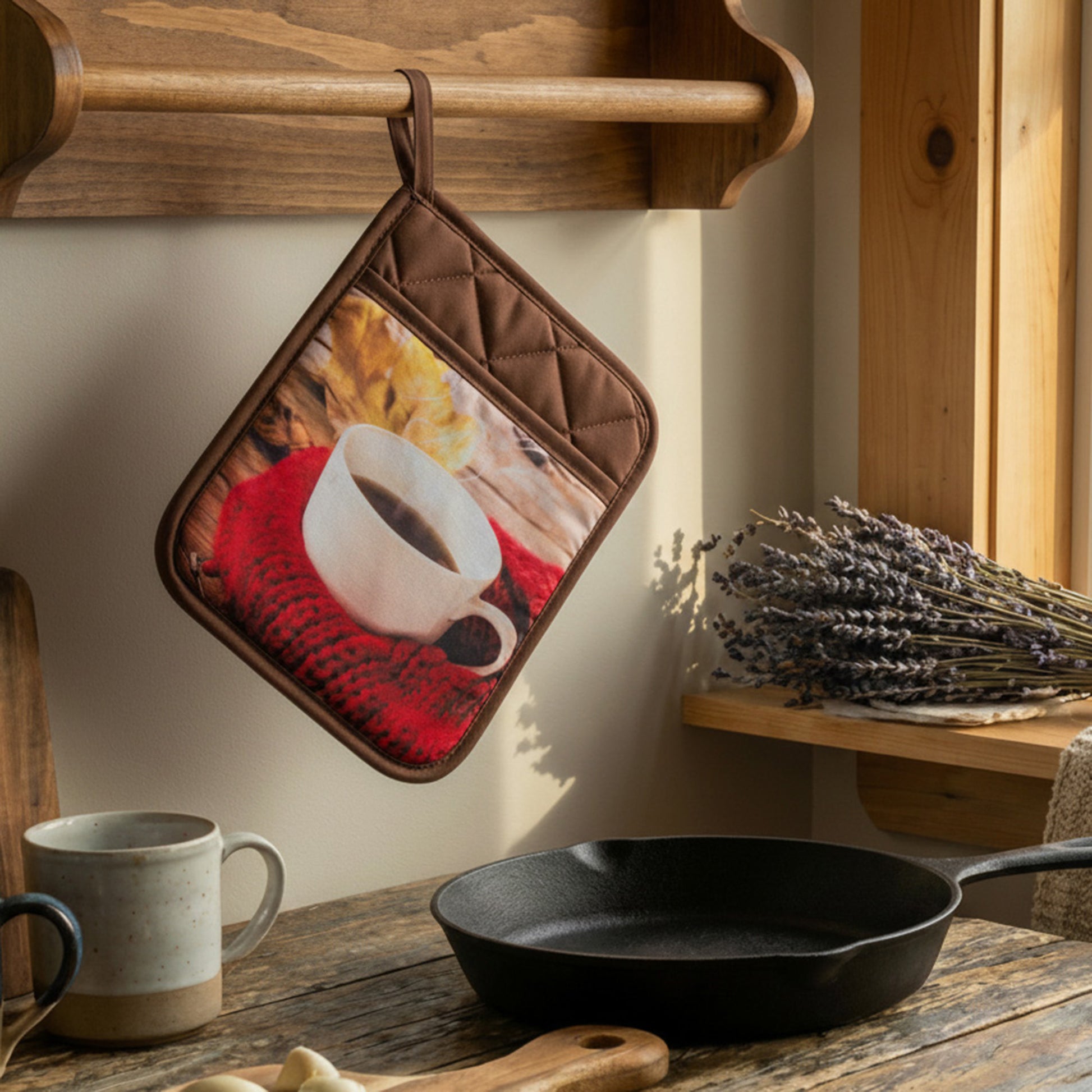 Pot Holder with Pocket Cozy Coffee, Pot Holder, Holiday Decor- Set of 6