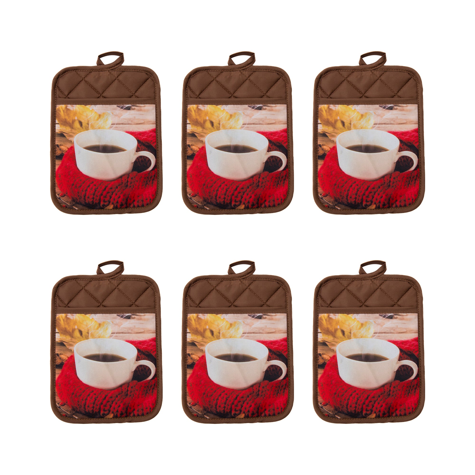 Pot Holder with Pocket Cozy Coffee, Pot Holder, Holiday Decor- Set of 6