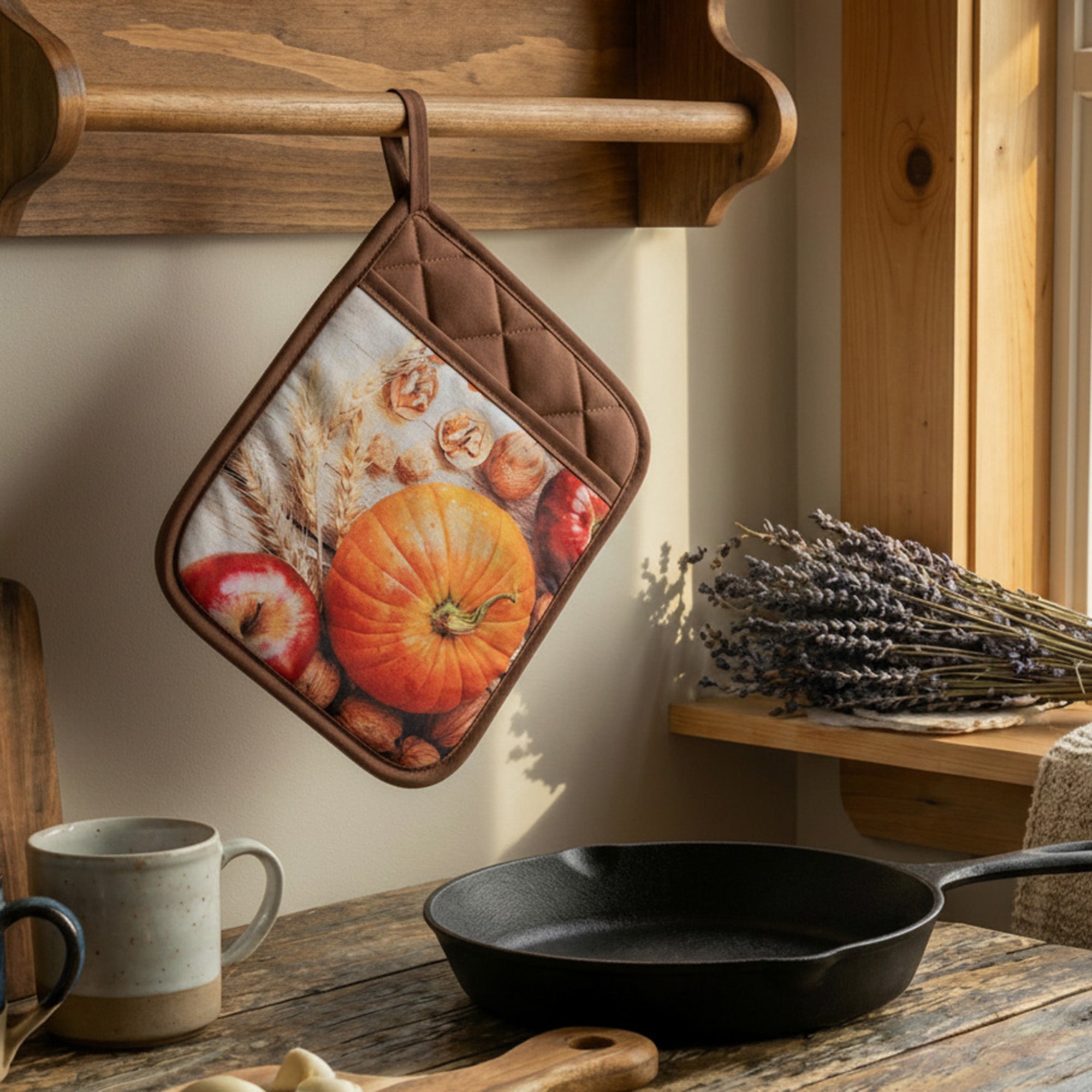 Pot Holder with Pocket Pumpkin Apple, Fall Harvest, Pot Holder, Holiday Decor- Set of 6