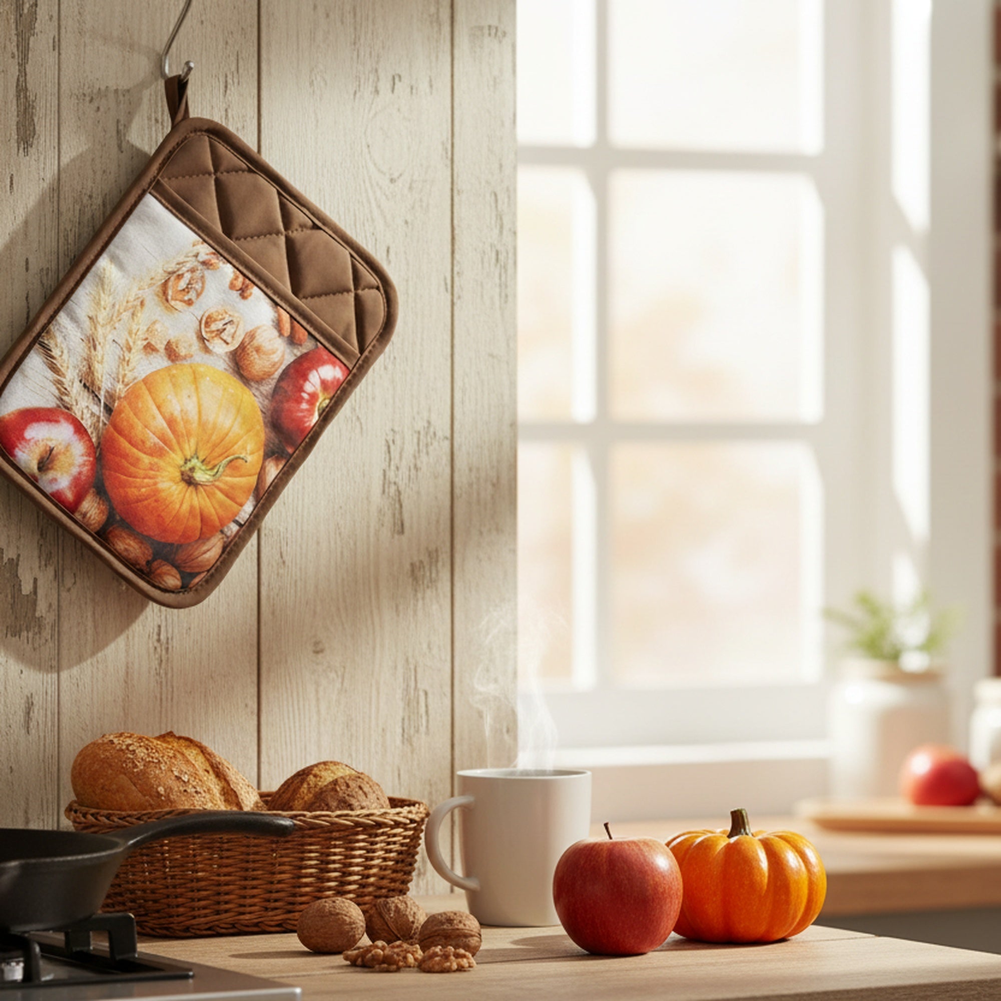 Pot Holder with Pocket Pumpkin Apple, Fall Harvest, Pot Holder, Holiday Decor- Set of 6