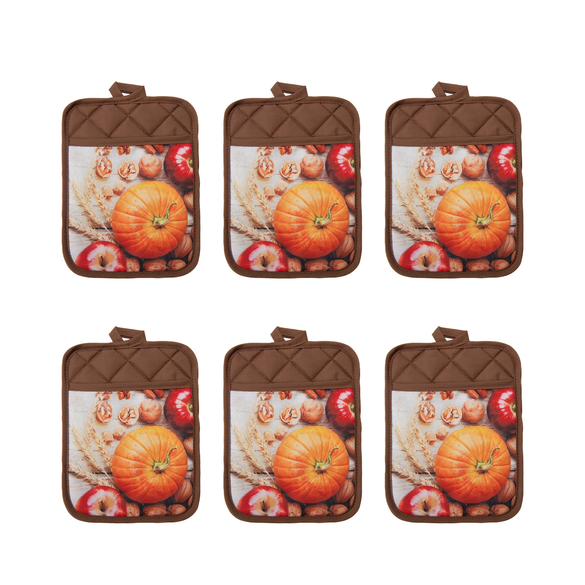 Pot Holder with Pocket Pumpkin Apple, Fall Harvest, Pot Holder, Holiday Decor- Set of 6