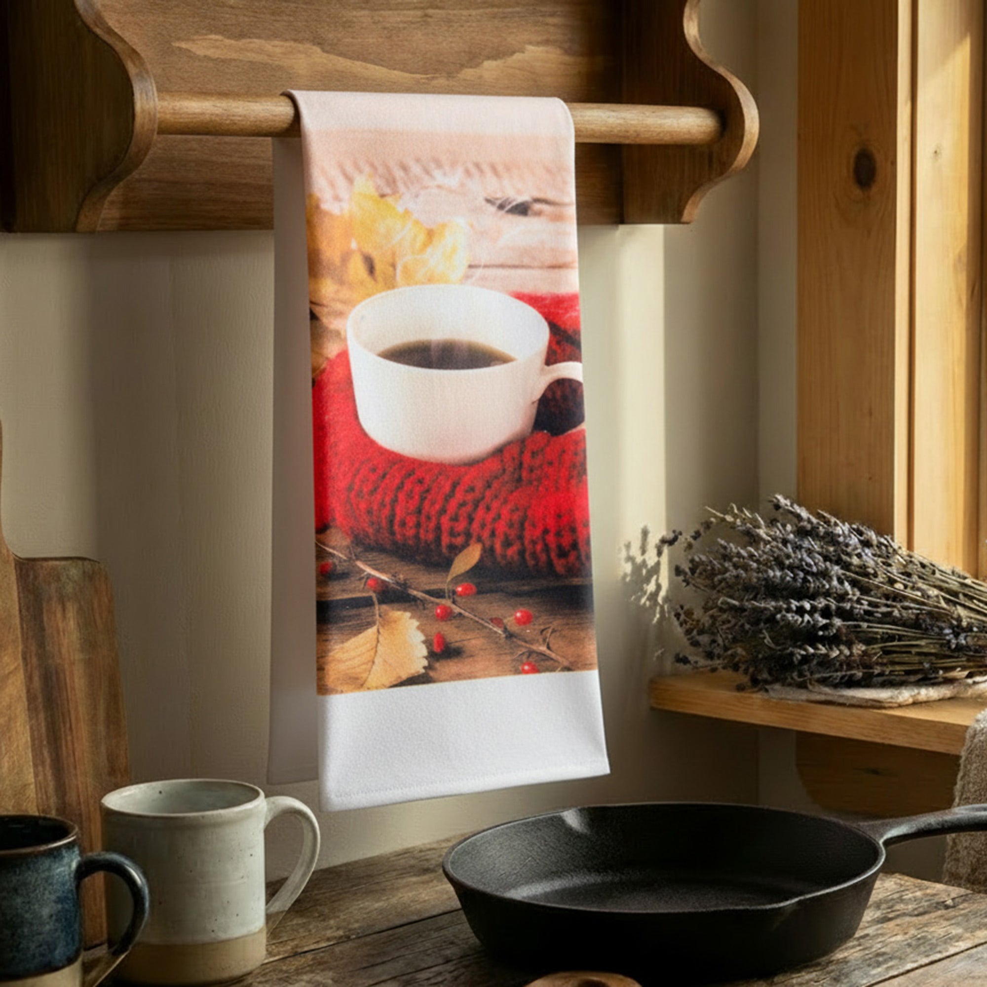 Hand Towel Cozy Coffee, Kitchen Towel, Holiday Decor- Set of 6
