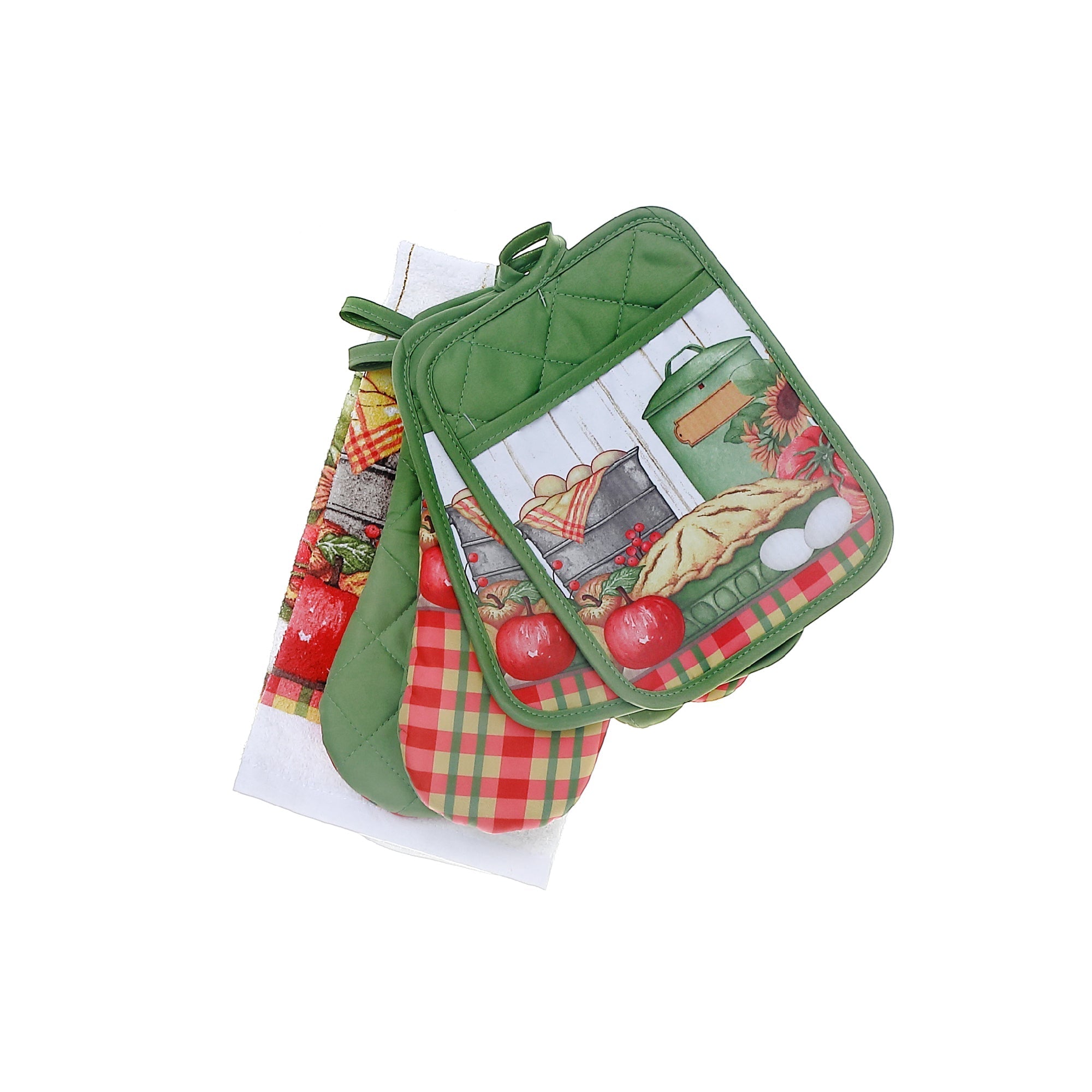 Pie Print Kitchen Set, Kitchen Towel And Oven Mitt Set, Pot Holder Kitchen Set, Farmhouse Kitchen Decor 5 Pieces