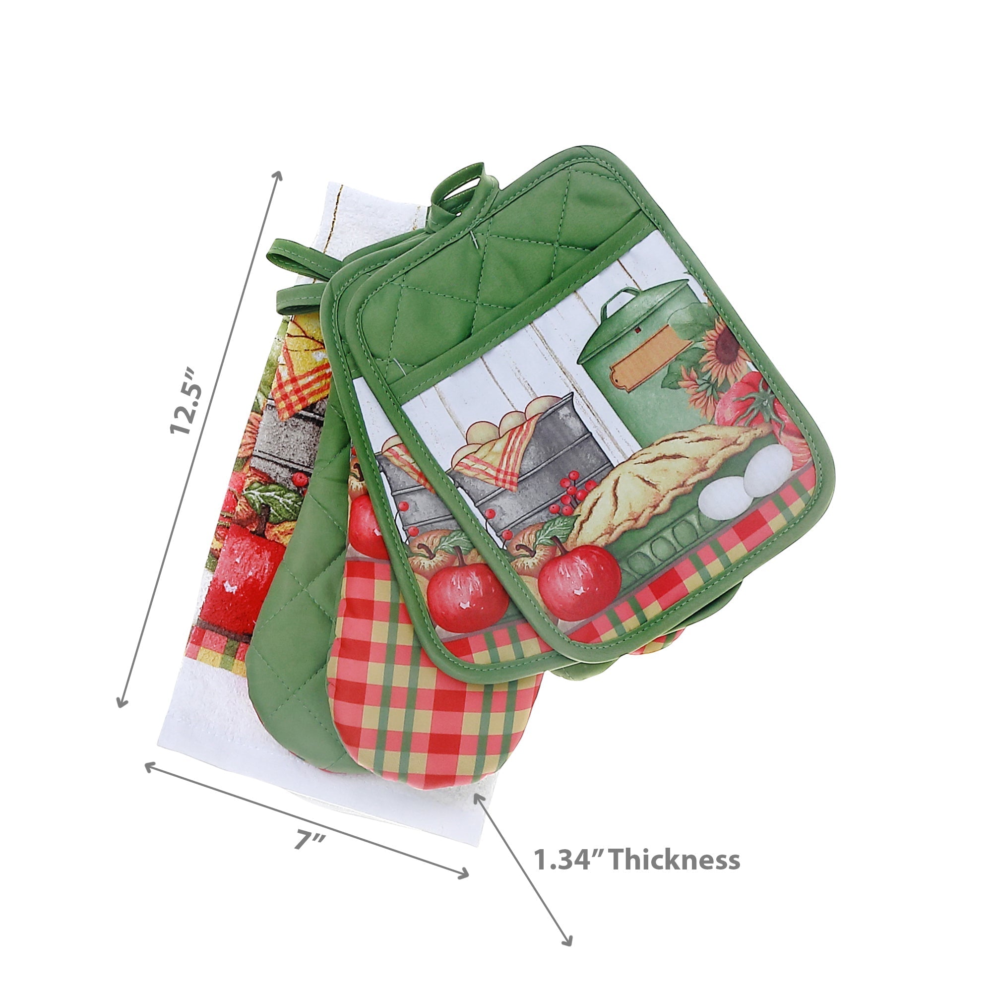 Pie Print Kitchen Set, Kitchen Towel And Oven Mitt Set, Pot Holder Kitchen Set, Farmhouse Kitchen Decor 5 Pieces
