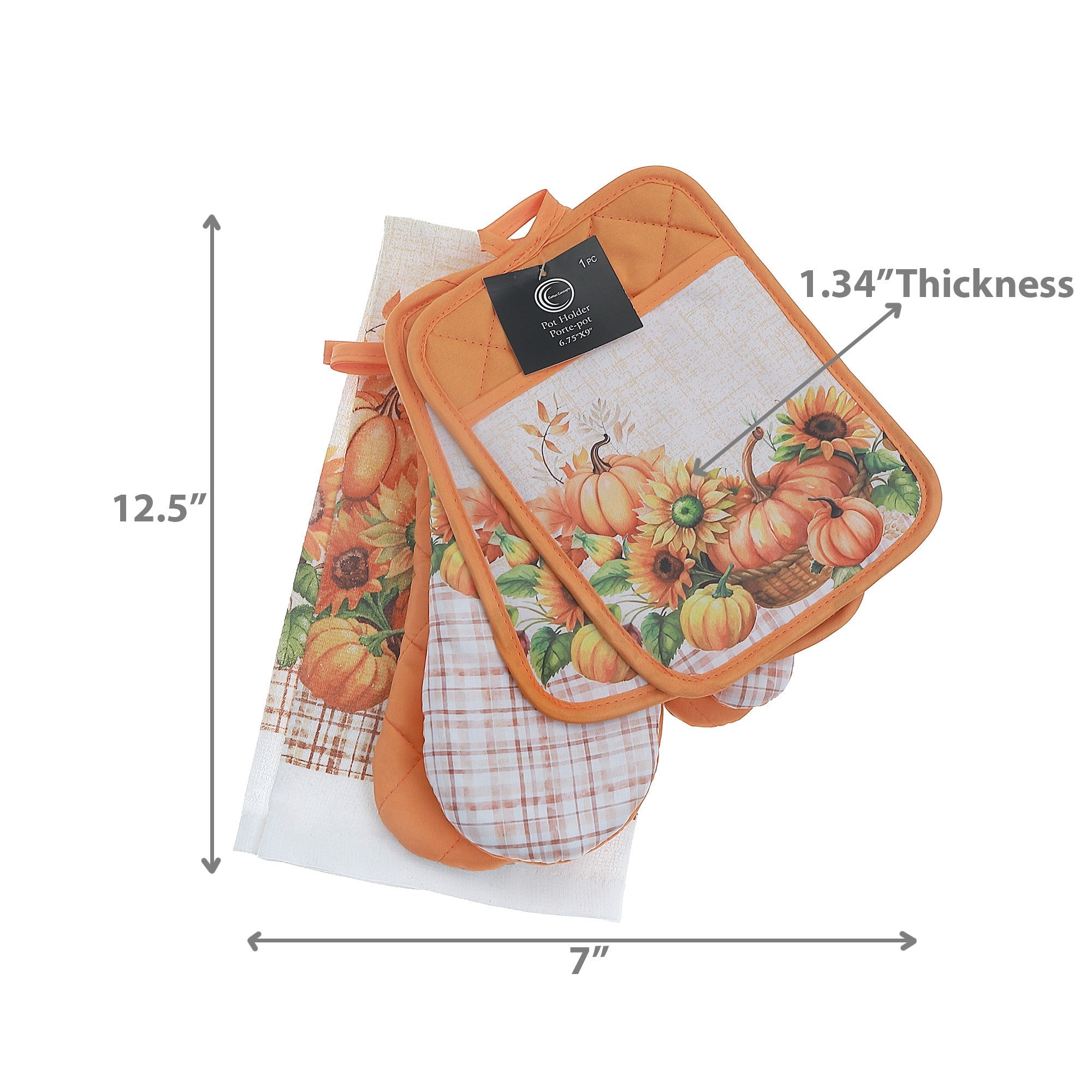 5-Piece Kitchen Set Pumpkin – Fall Kitchen Linen, Halloween Cooking & Baking Accessory, Autumn Table Decor