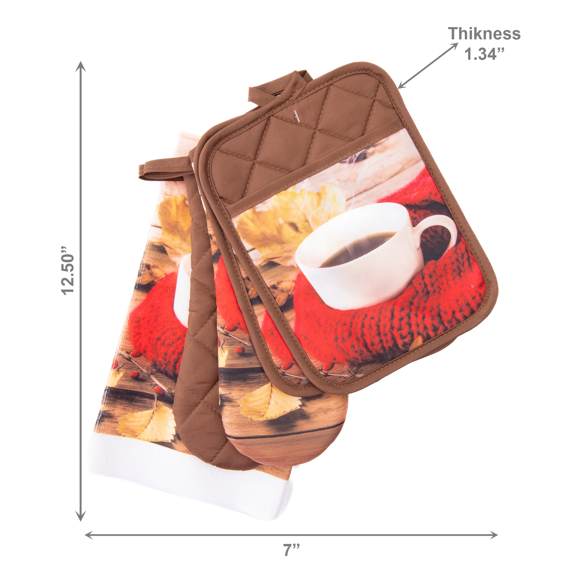 5 Piece Kitchen Set Cozy Coffee, Holiday Decor- Set of 2