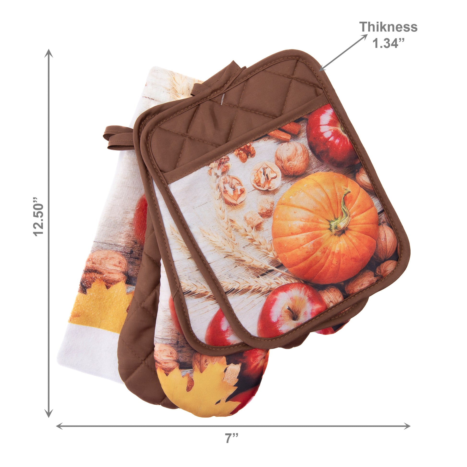 5 Piece Kitchen Set Pumpkin Apple, Fall Harvest, Holiday Decor- Set of 2