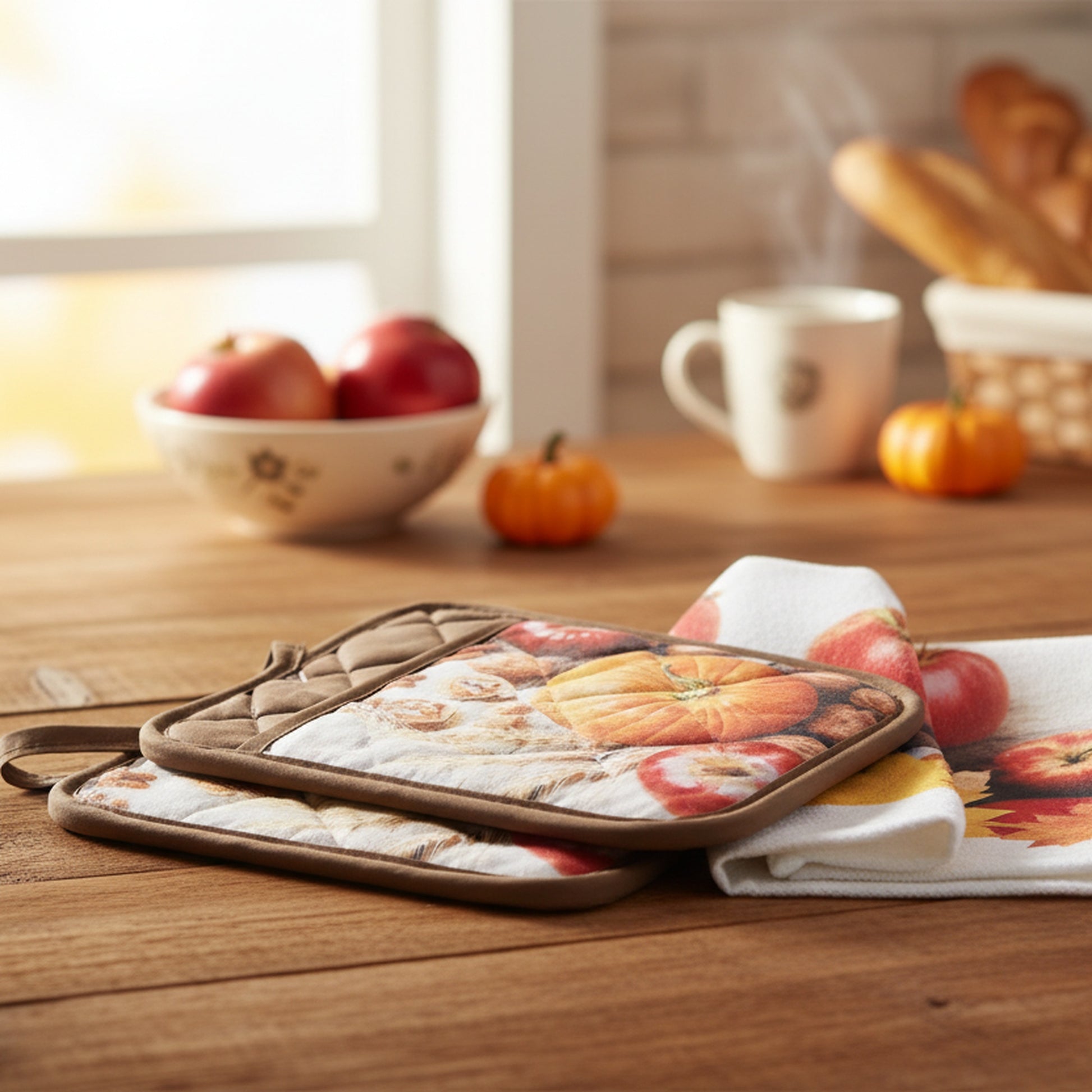 5 Piece Kitchen Set Pumpkin Apple, Fall Harvest, Holiday Decor- Set of 2