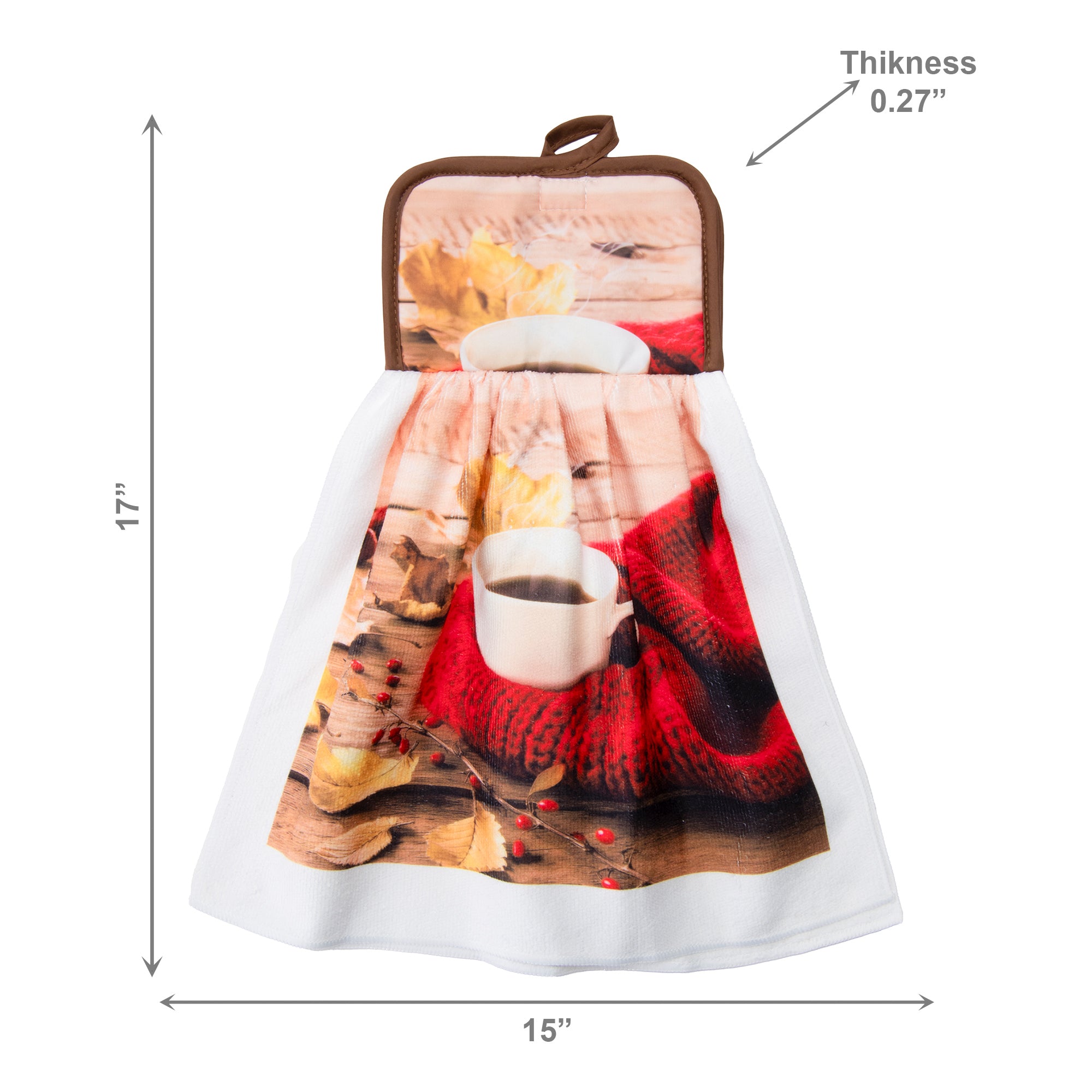 Tie Hand Towel Cozy Coffee, Kitchen Towel, Holiday Decor- Set of 6