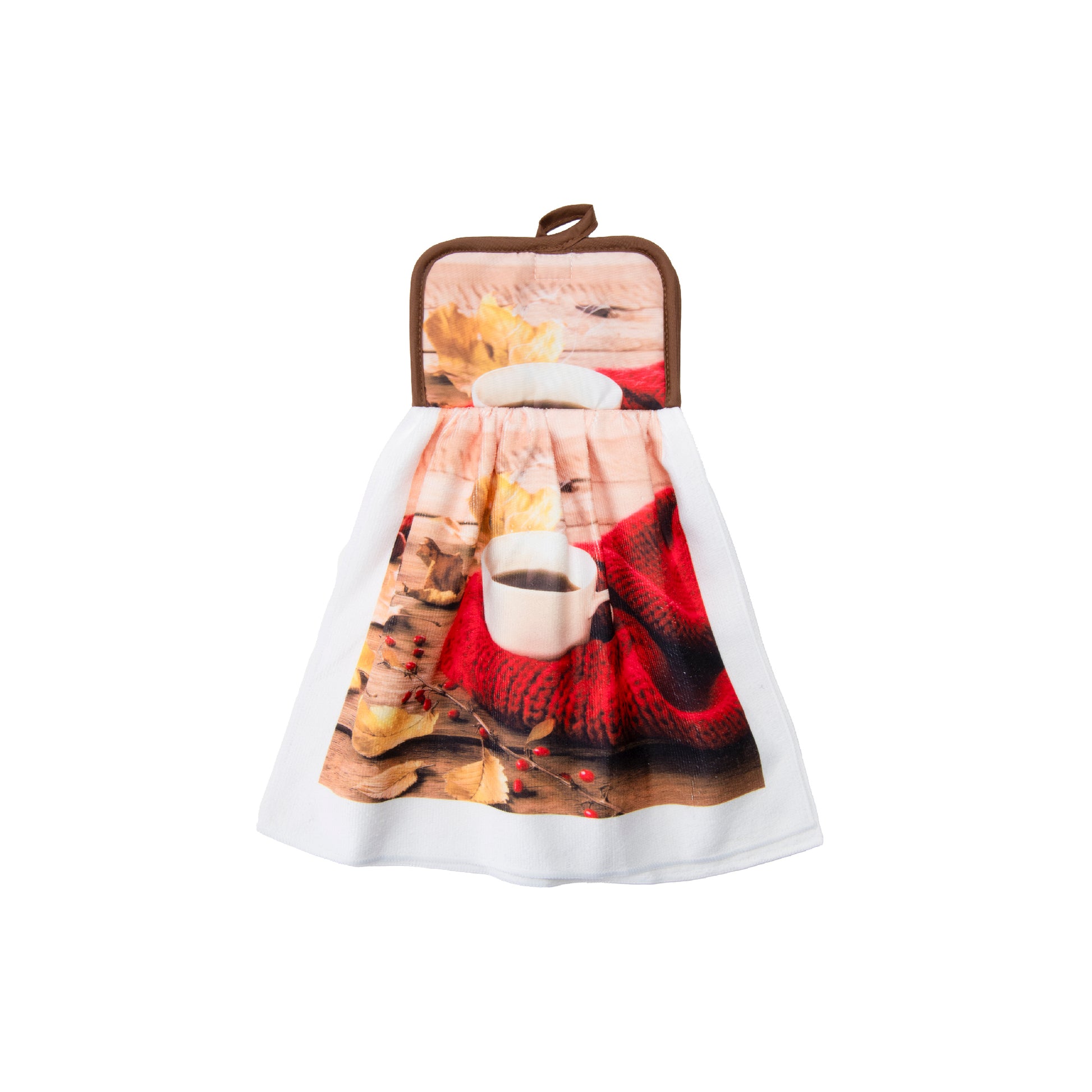 Tie Hand Towel Cozy Coffee, Kitchen Towel, Holiday Decor- Set of 6