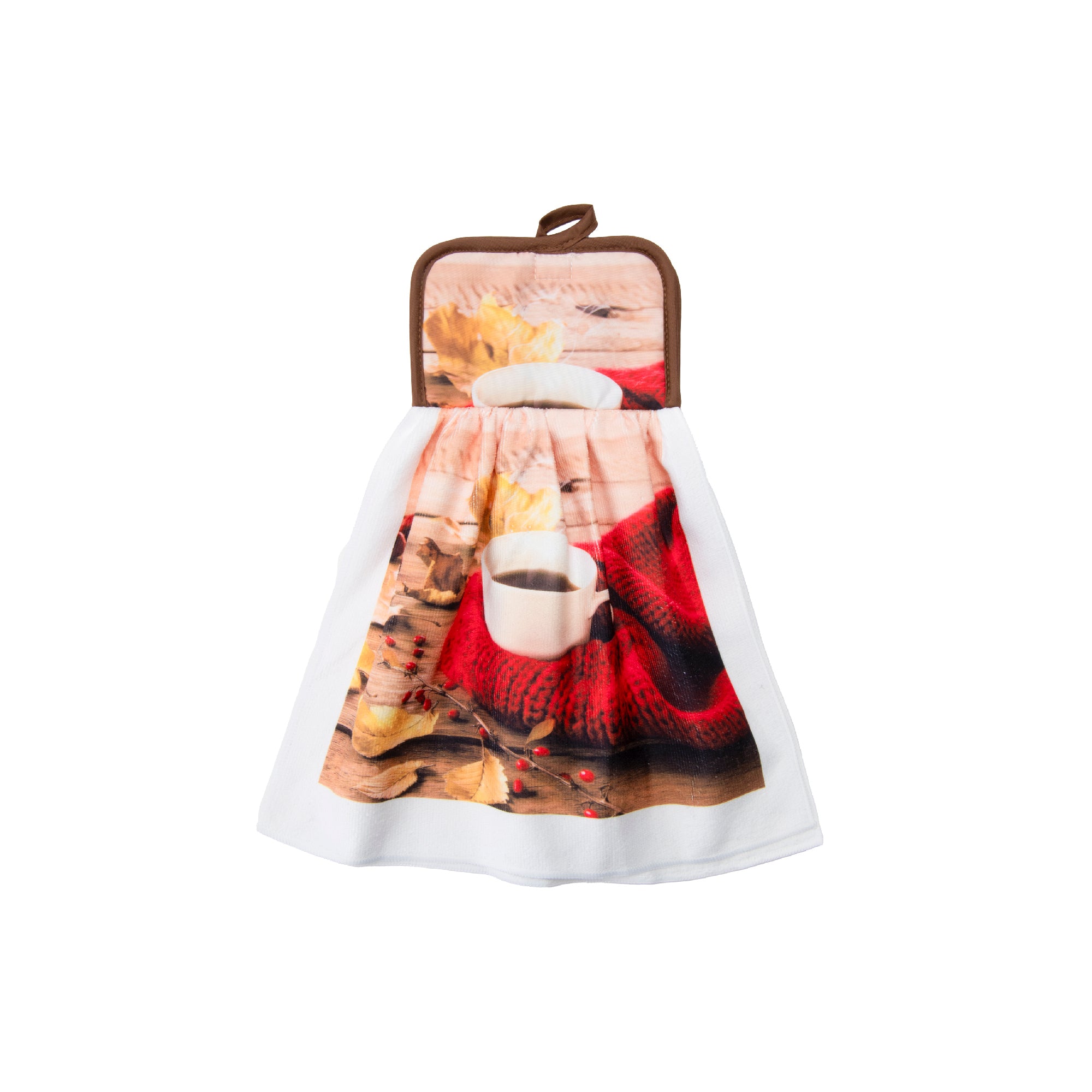 Tie Hand Towel Cozy Coffee, Kitchen Towel, Holiday Decor- Set of 6
