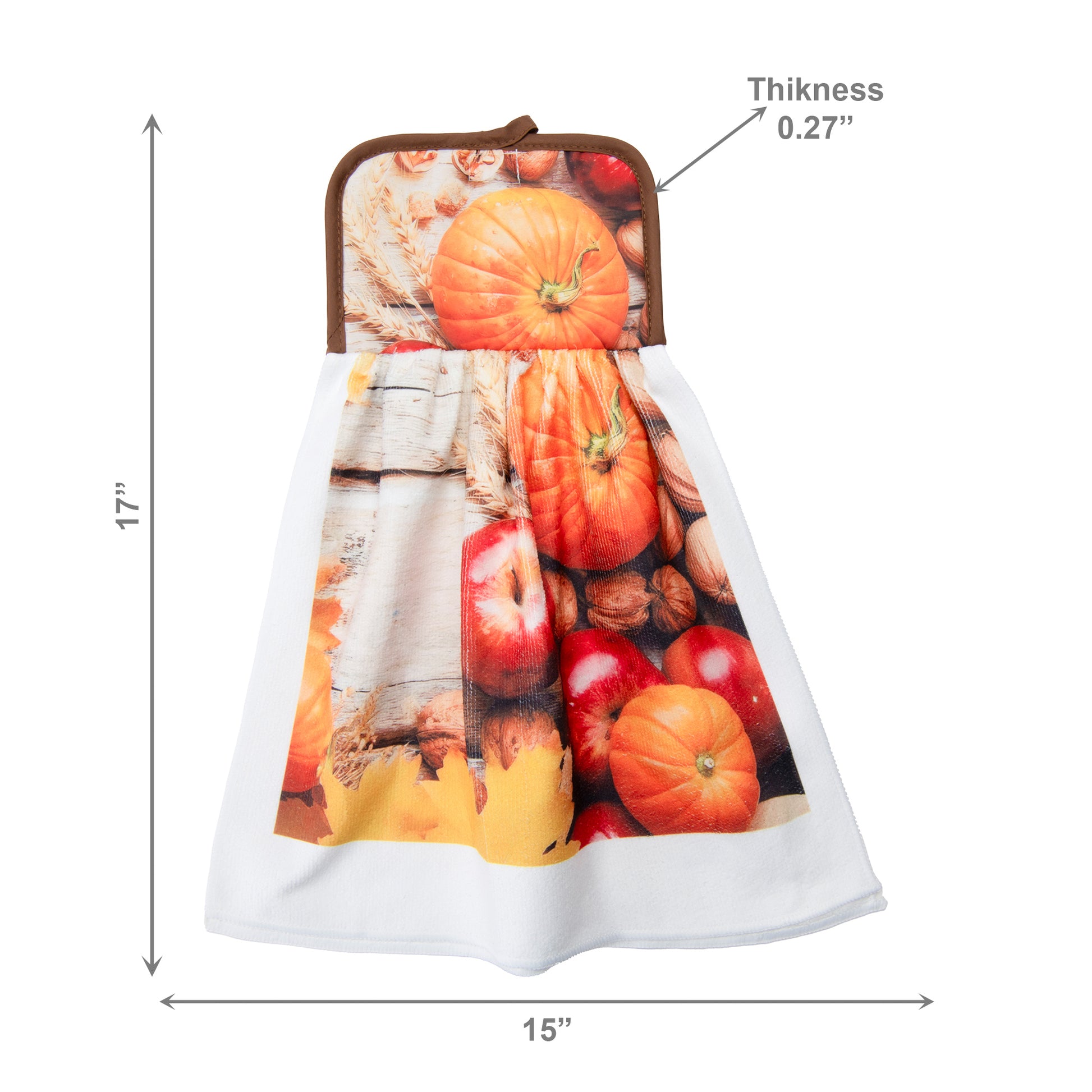 Tie Hand Towel Pumpkin Apple, Fall Harvest, Kitchen Towel, Holiday Decor- Set of 2