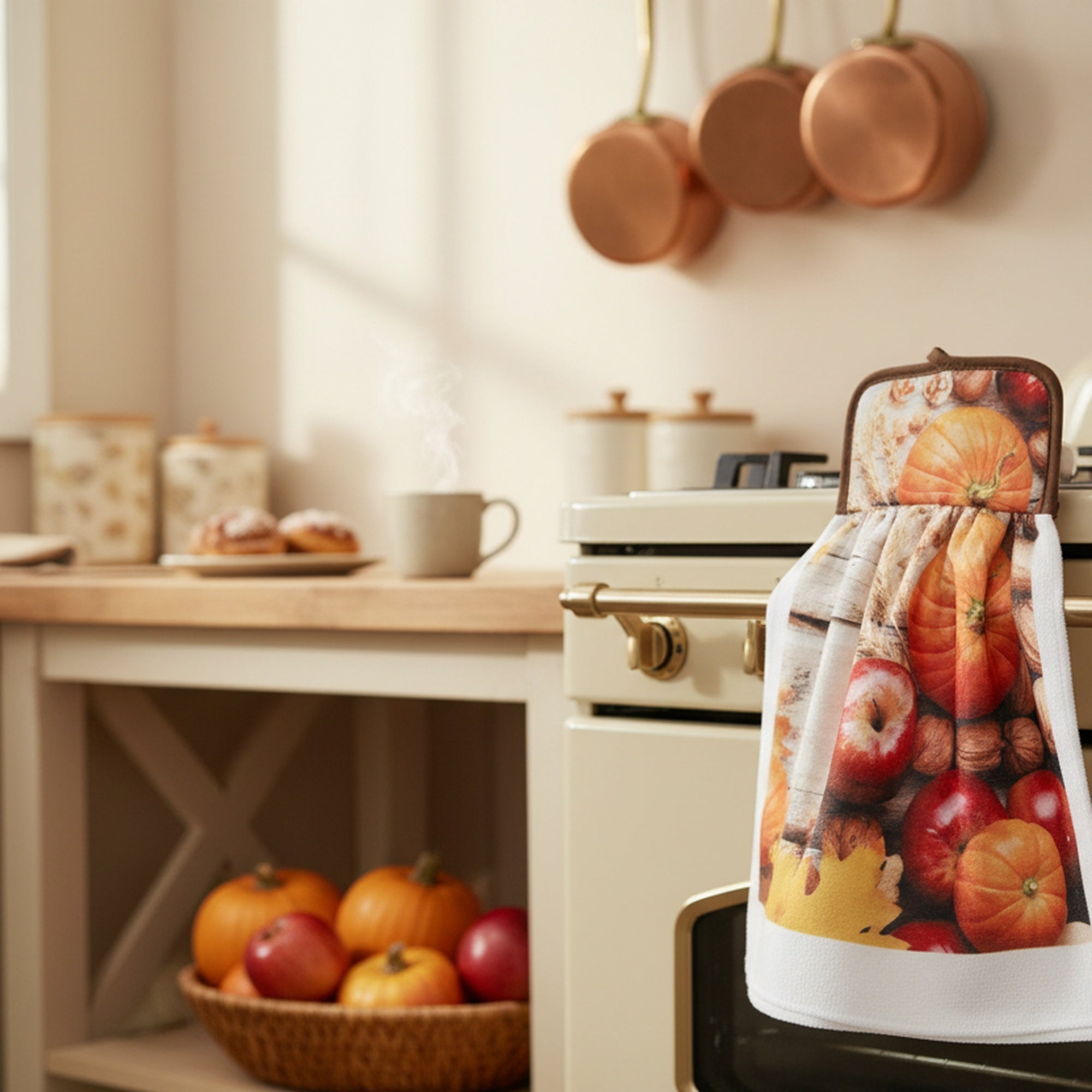 Tie Hand Towel Pumpkin Apple, Fall Harvest, Kitchen Towel, Holiday Decor- Set of 2