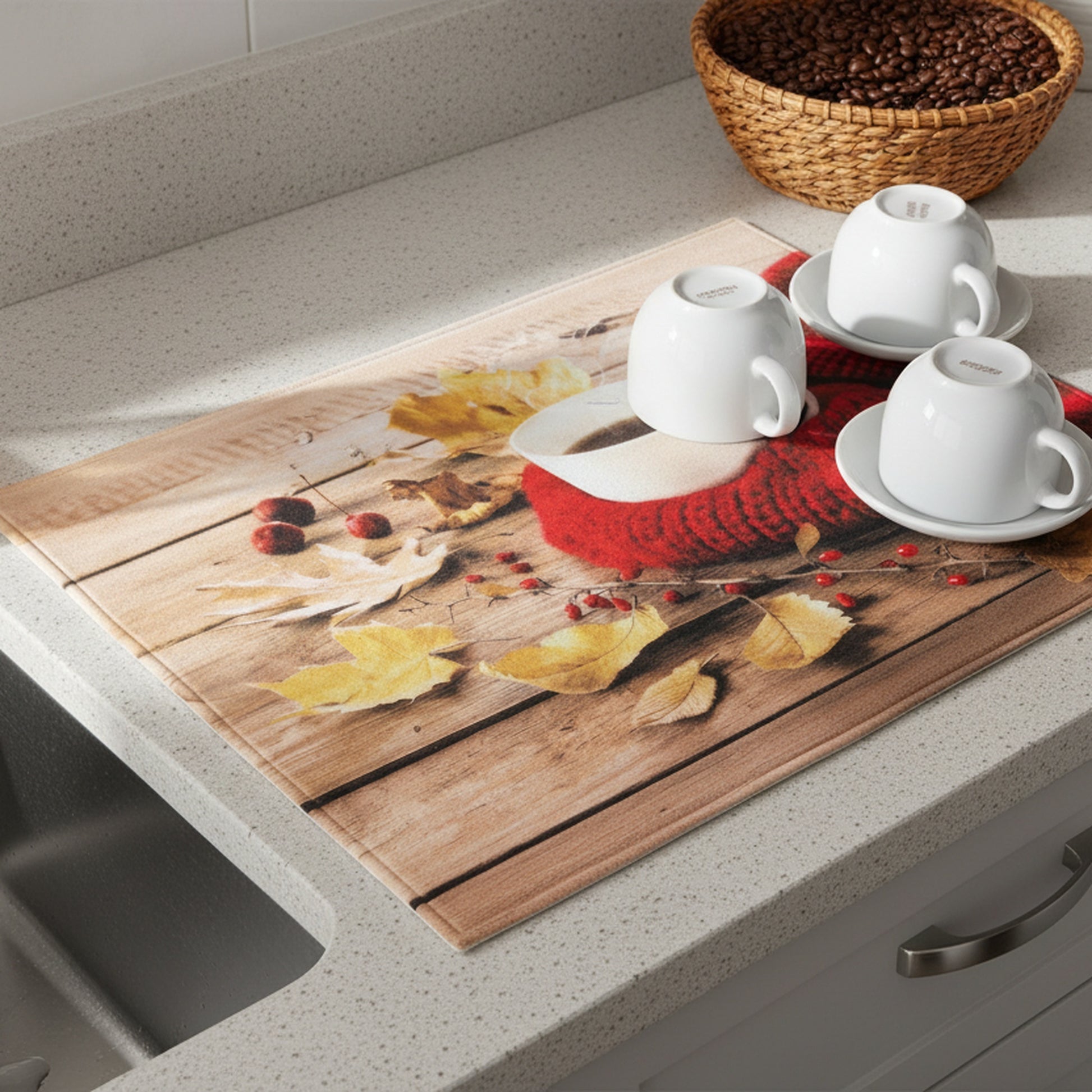 Microfiber Drying Mat Cozy Coffee, Kitchen Towel, Holiday Decor
