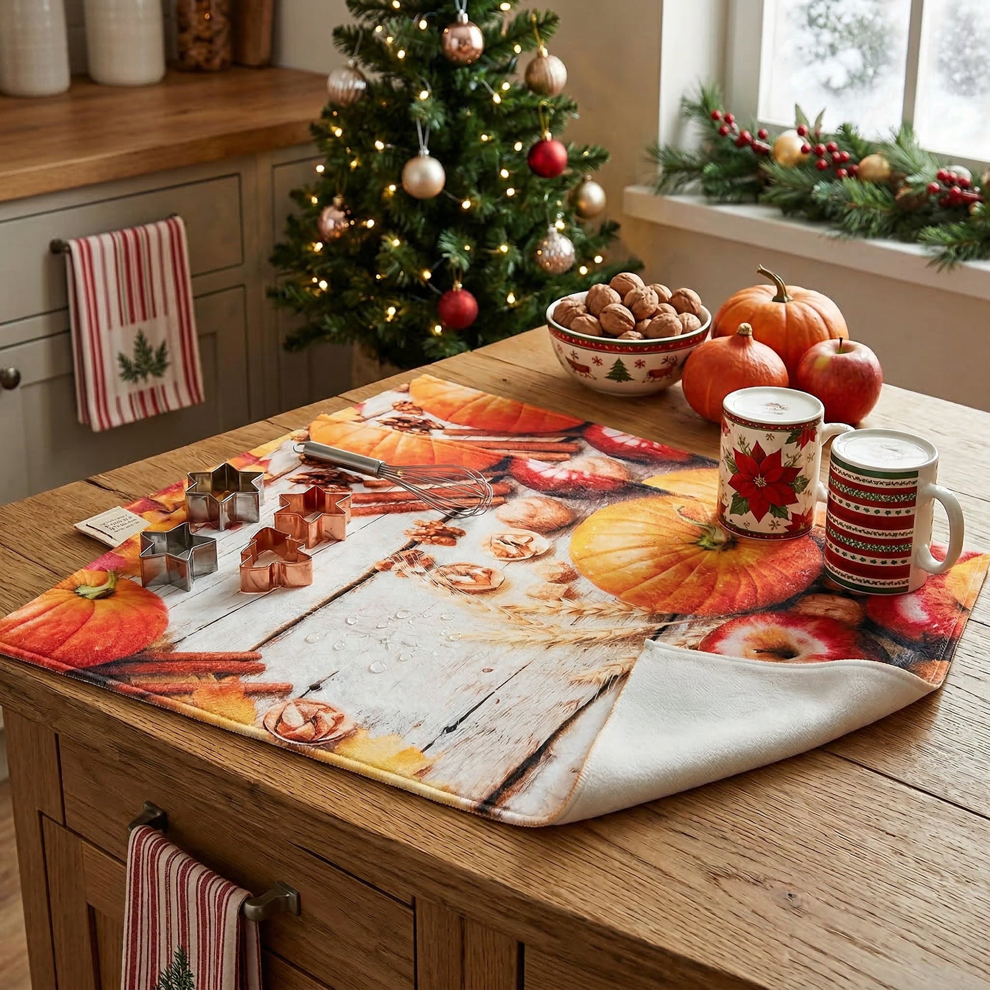 Microfiber Drying Mat Pumpkin Apple, Fall Harvest, Kitchen Towel, Holiday Decor- Set of 2