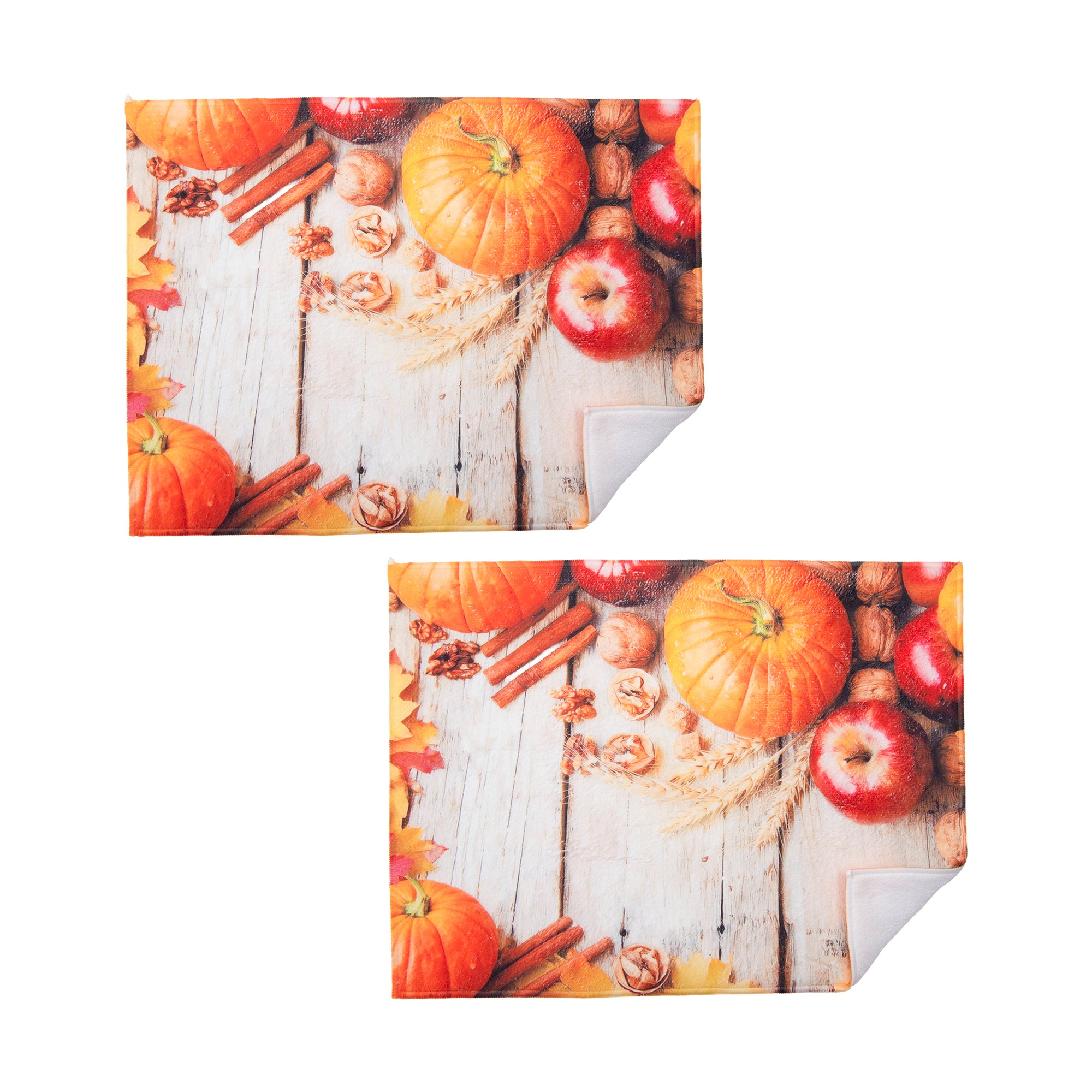 Microfiber Drying Mat Pumpkin Apple, Fall Harvest, Kitchen Towel, Holiday Decor- Set of 2
