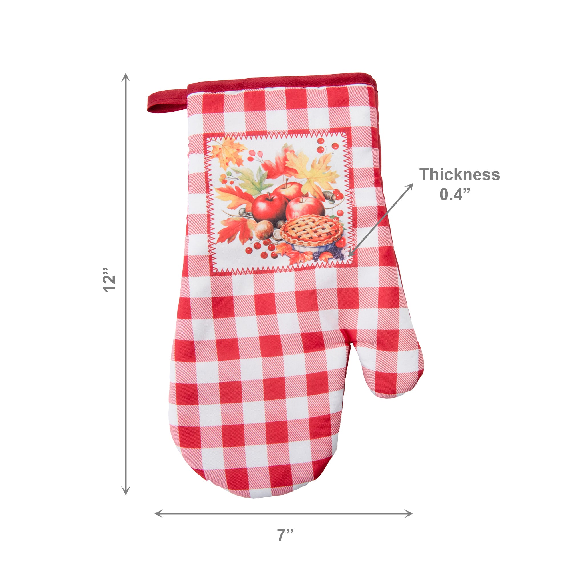 12" Oven Mitt Red Plaid Apple Pie, Oven Mitt, Holiday Decor- Set of 2