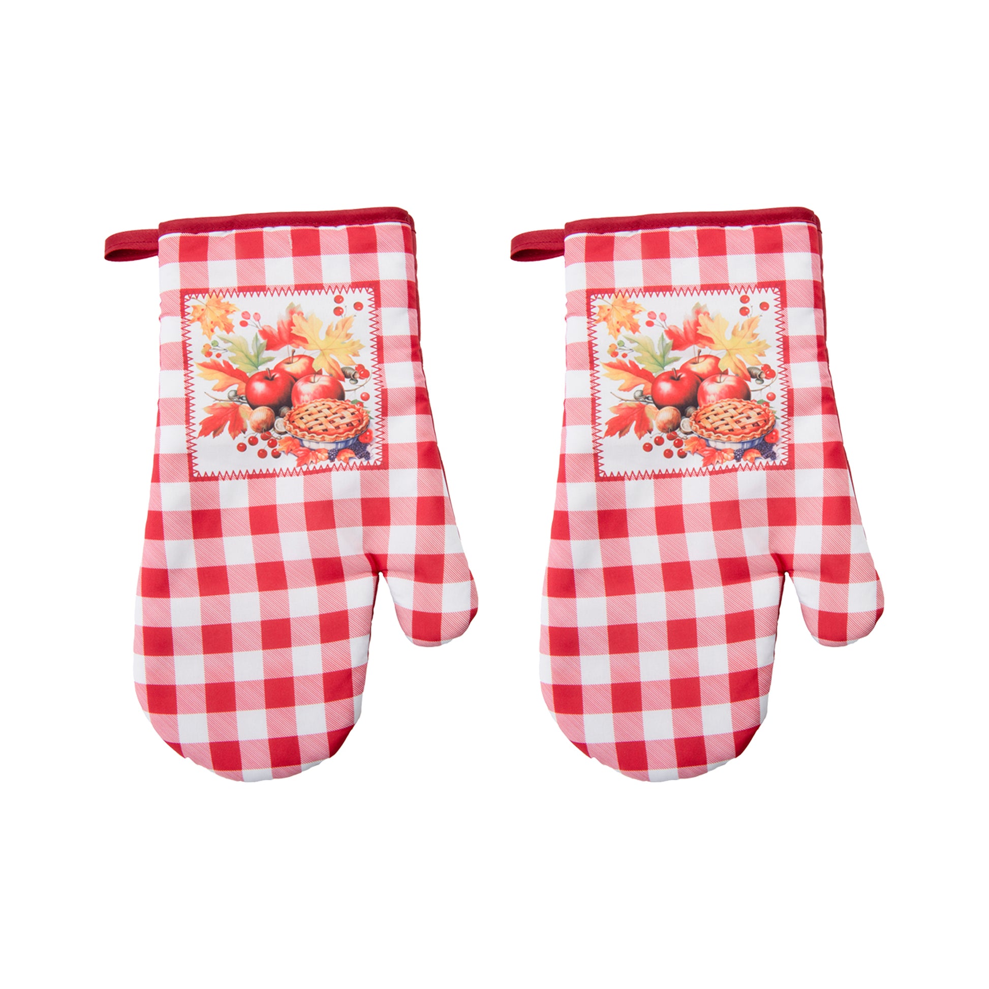 12" Oven Mitt Red Plaid Apple Pie, Oven Mitt, Holiday Decor- Set of 2