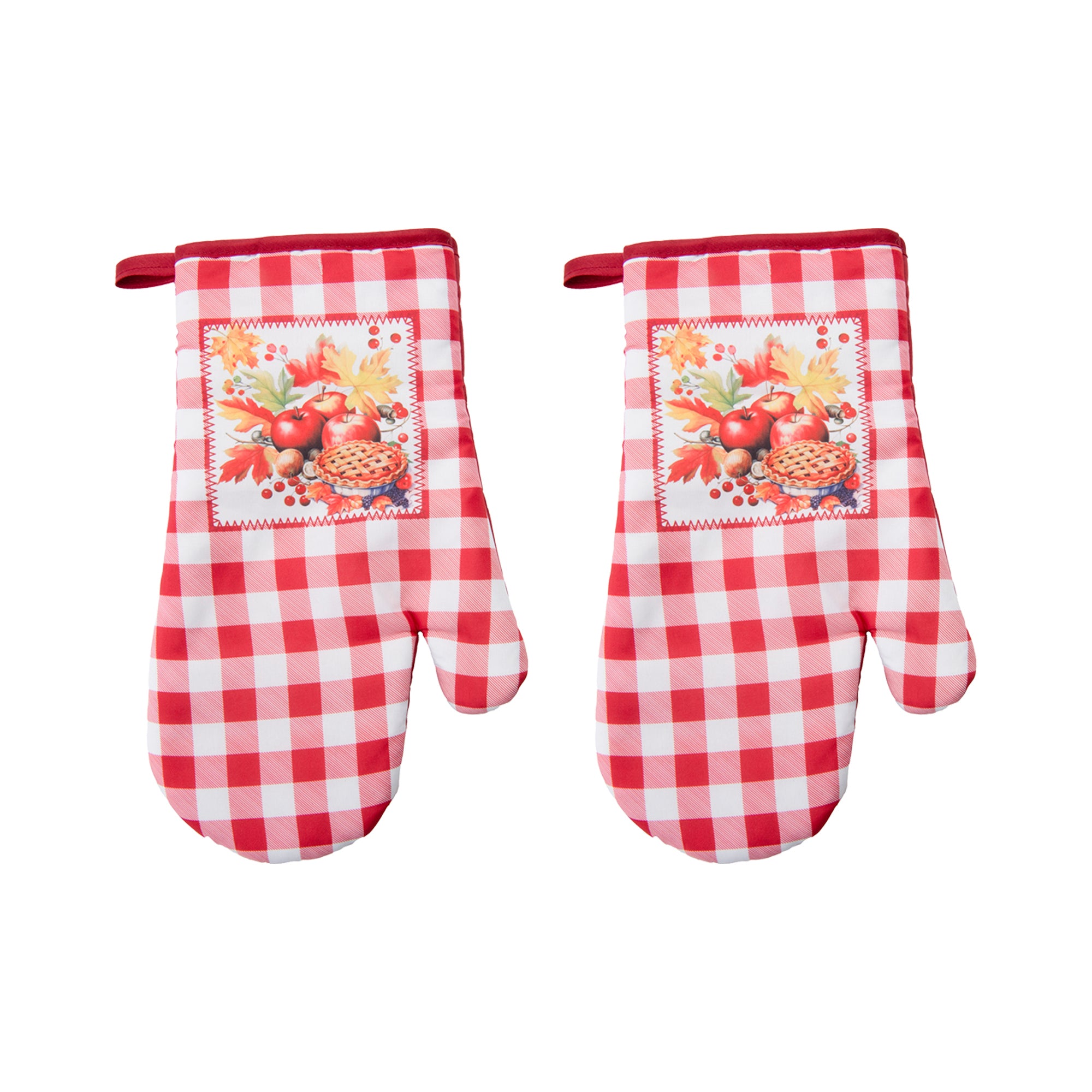 12" Oven Mitt Red Plaid Apple Pie, Oven Mitt, Holiday Decor- Set of 2