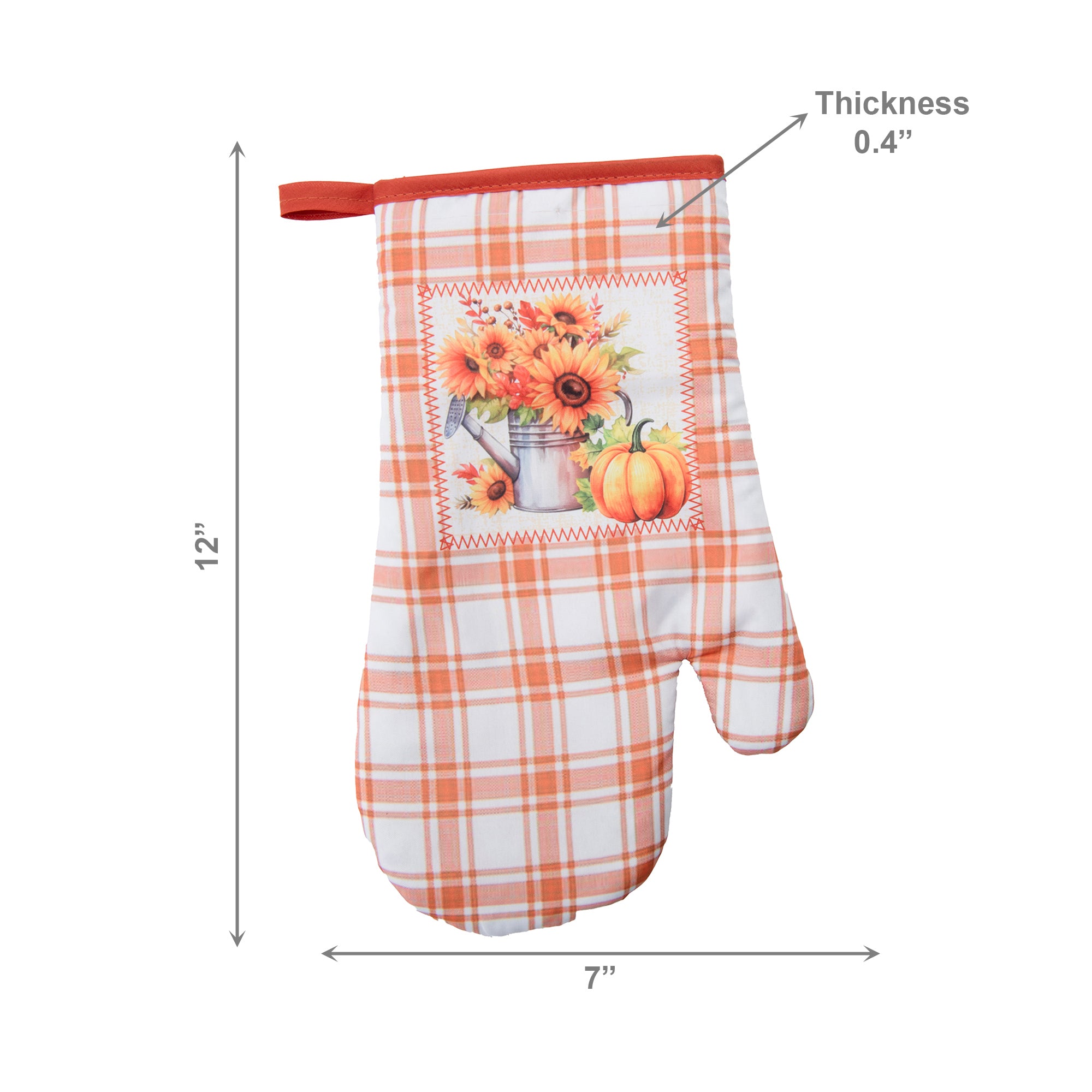 12" Oven Mitt Orange Plaid Sunflower & Pumpkin, Fall Harvest, Oven Mitt, Holiday Decor- Set of 2