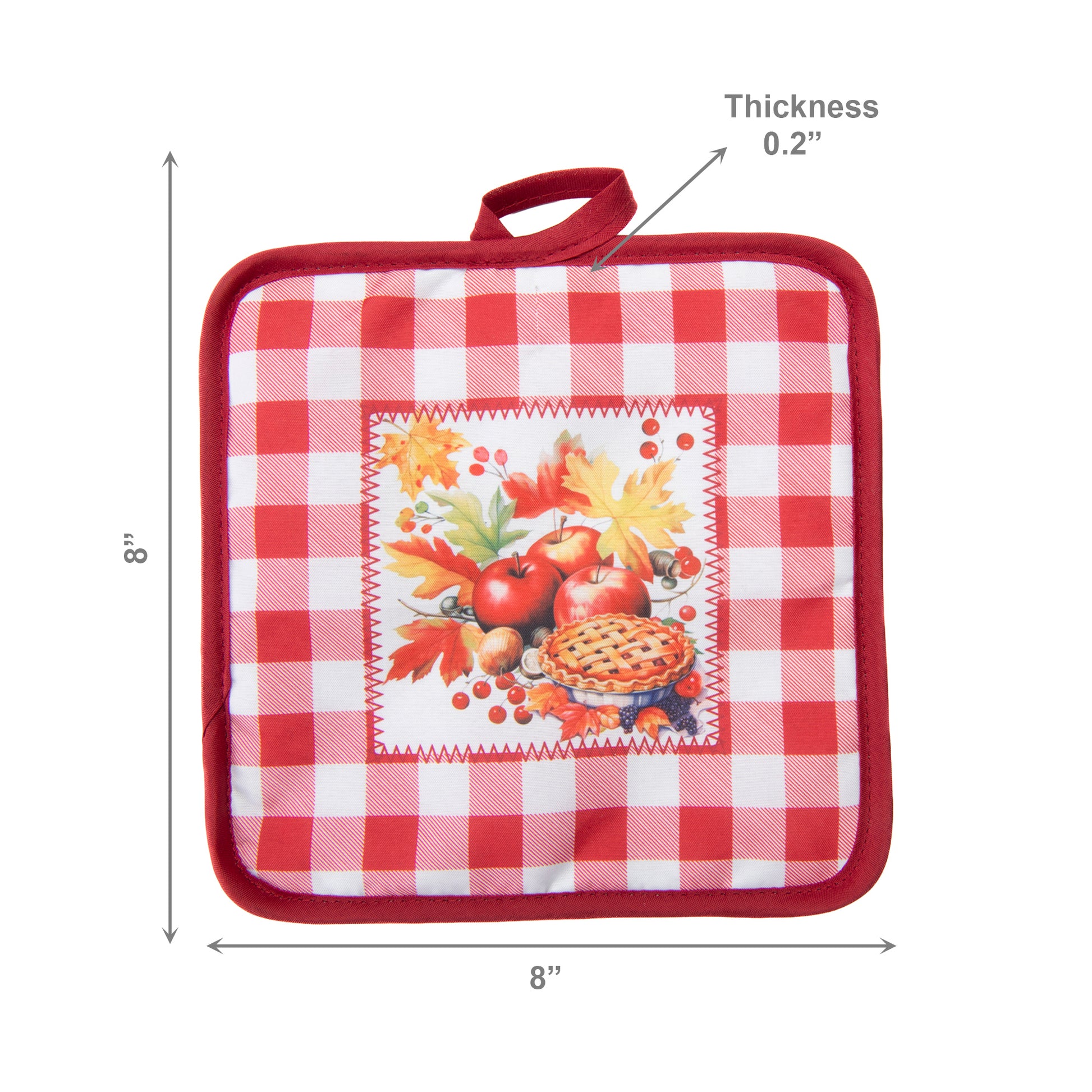 8" Pot Holder Red Plaid Apple Pie, Pot Holder, Holiday Decor- Set of 6
