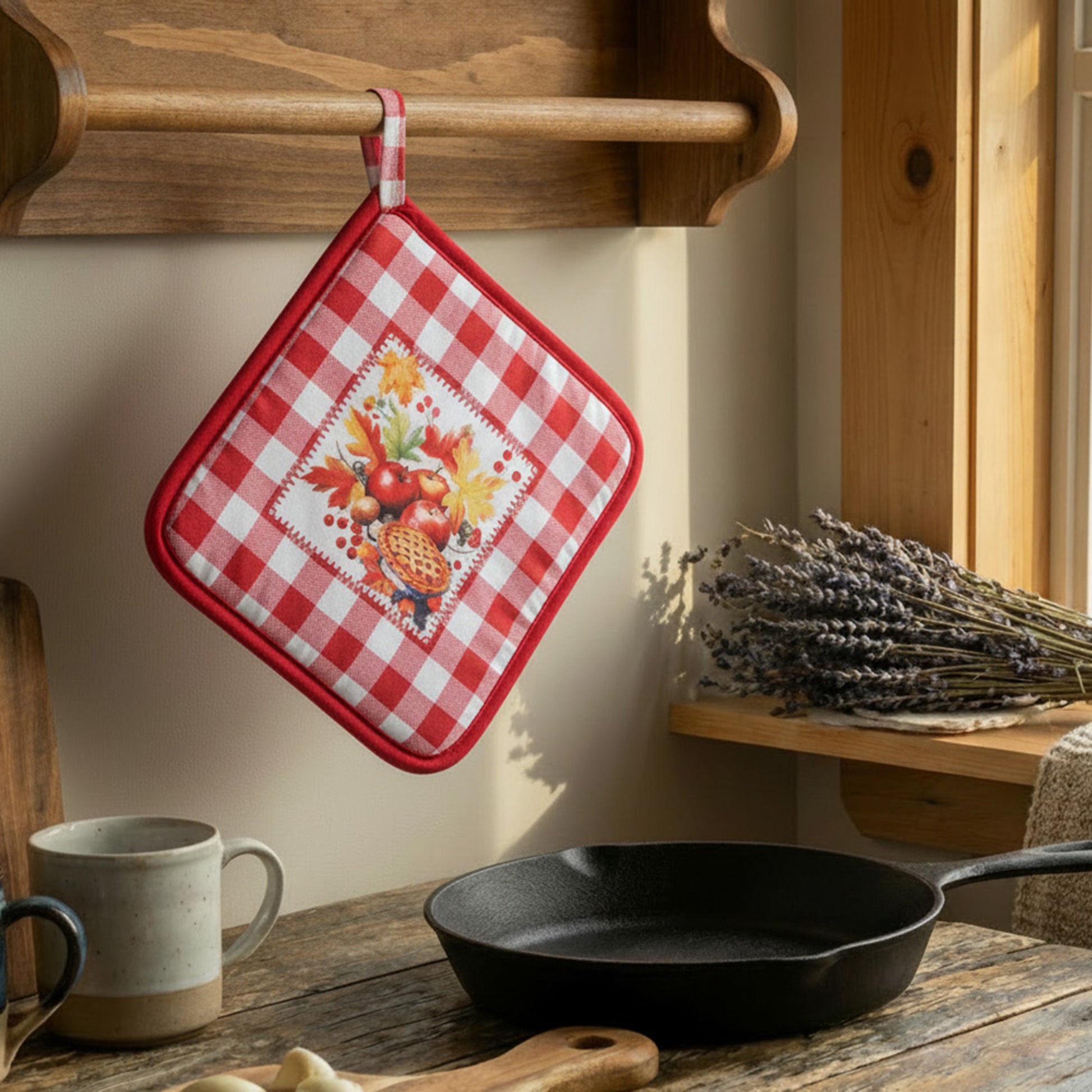 8" Pot Holder Red Plaid Apple Pie, Pot Holder, Holiday Decor- Set of 6