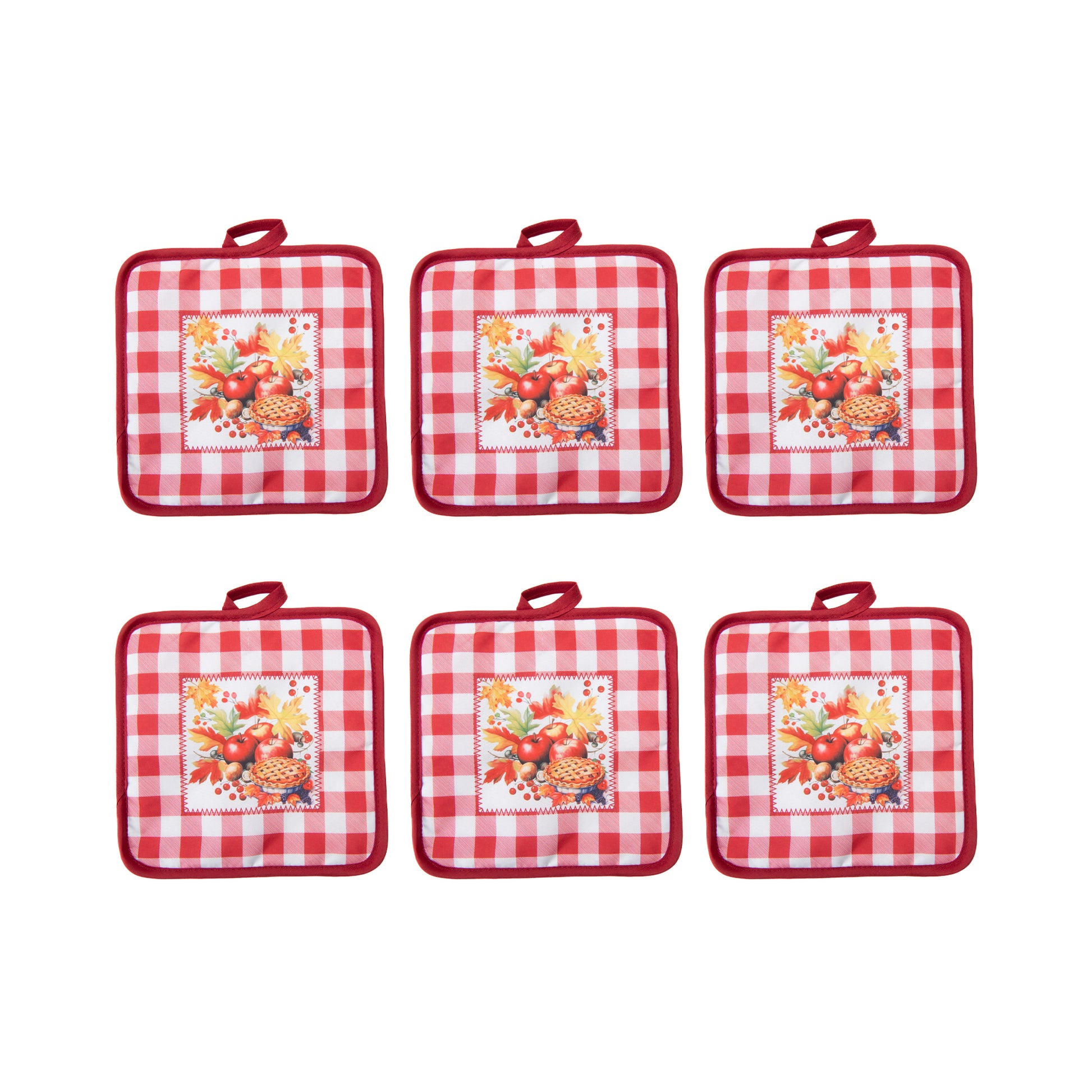 8" Pot Holder Red Plaid Apple Pie, Pot Holder, Holiday Decor- Set of 6