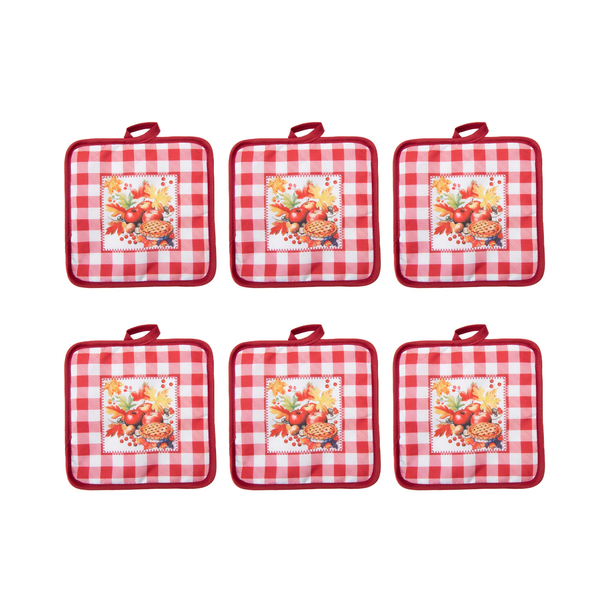 8" Pot Holder Red Plaid Apple Pie, Pot Holder, Holiday Decor- Set of 6