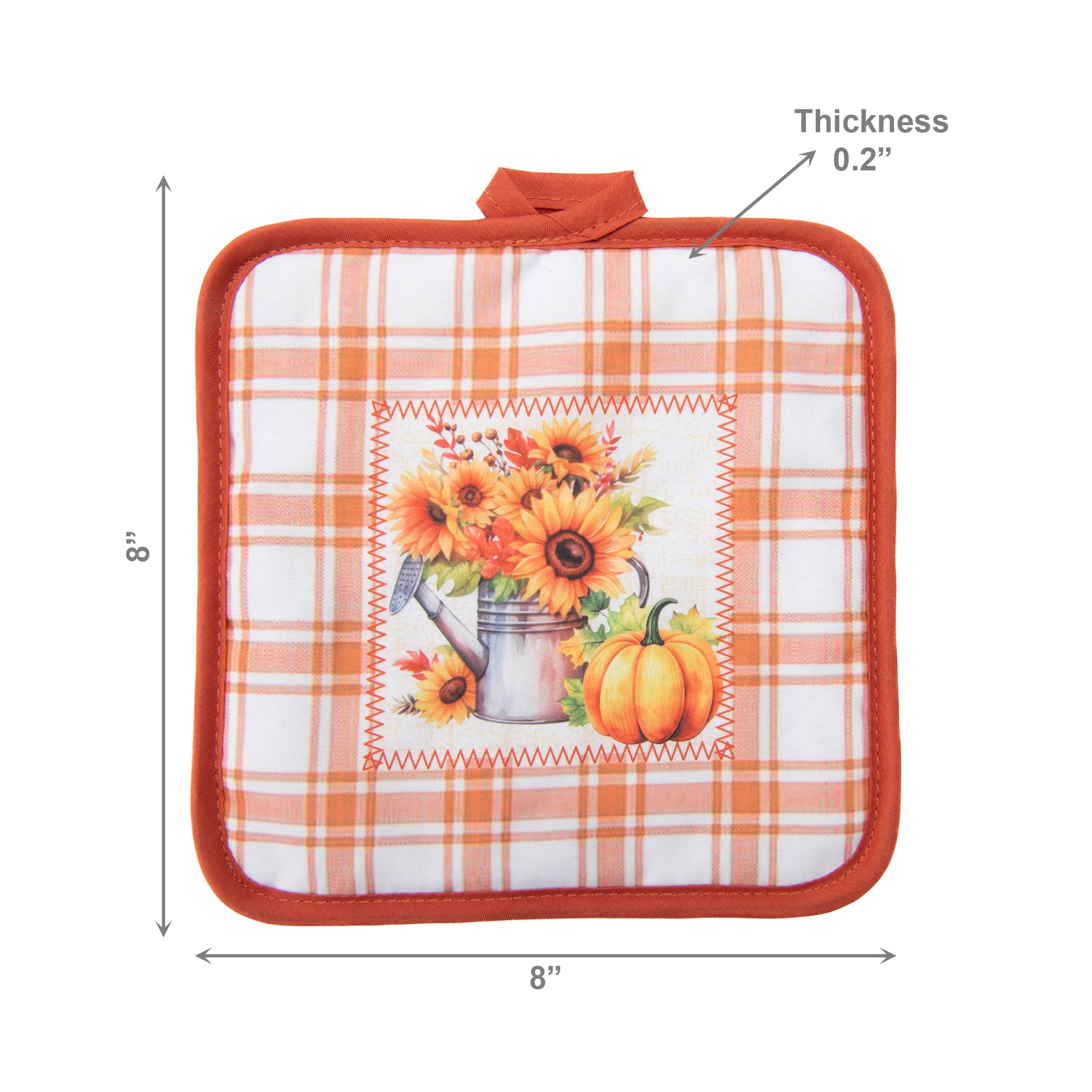 8" Pot Holder Orange Plaid Sunflower & Pumpkin, Fall Harvest, Pot Holder, Holiday Decor- Set of 6