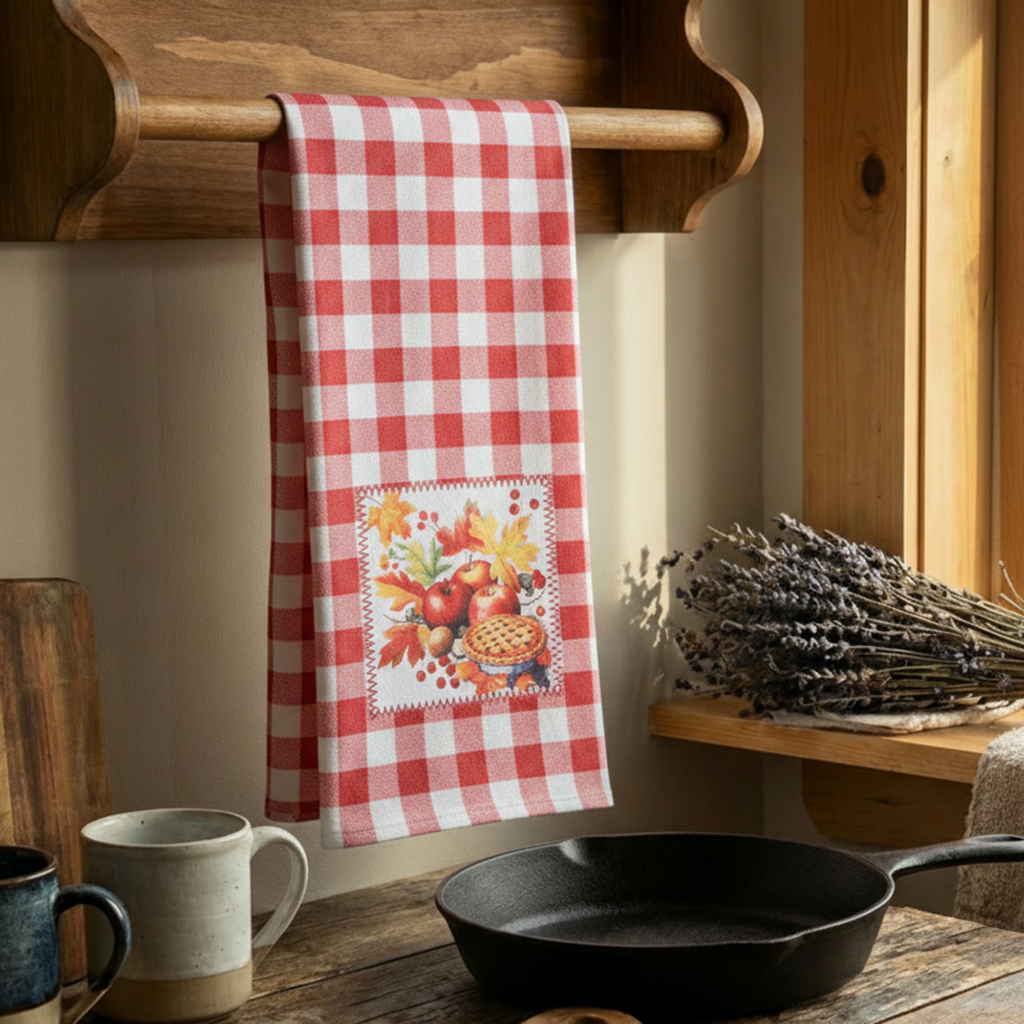 Microfiber Kitchen Towel Red Plaid Apple Pie, Kitchen Towel, Holiday Decor- Set of 6