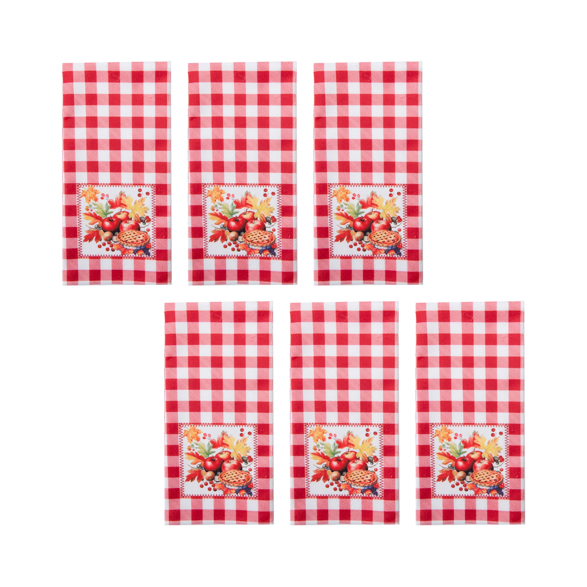Microfiber Kitchen Towel Red Plaid Apple Pie, Kitchen Towel, Holiday Decor- Set of 6