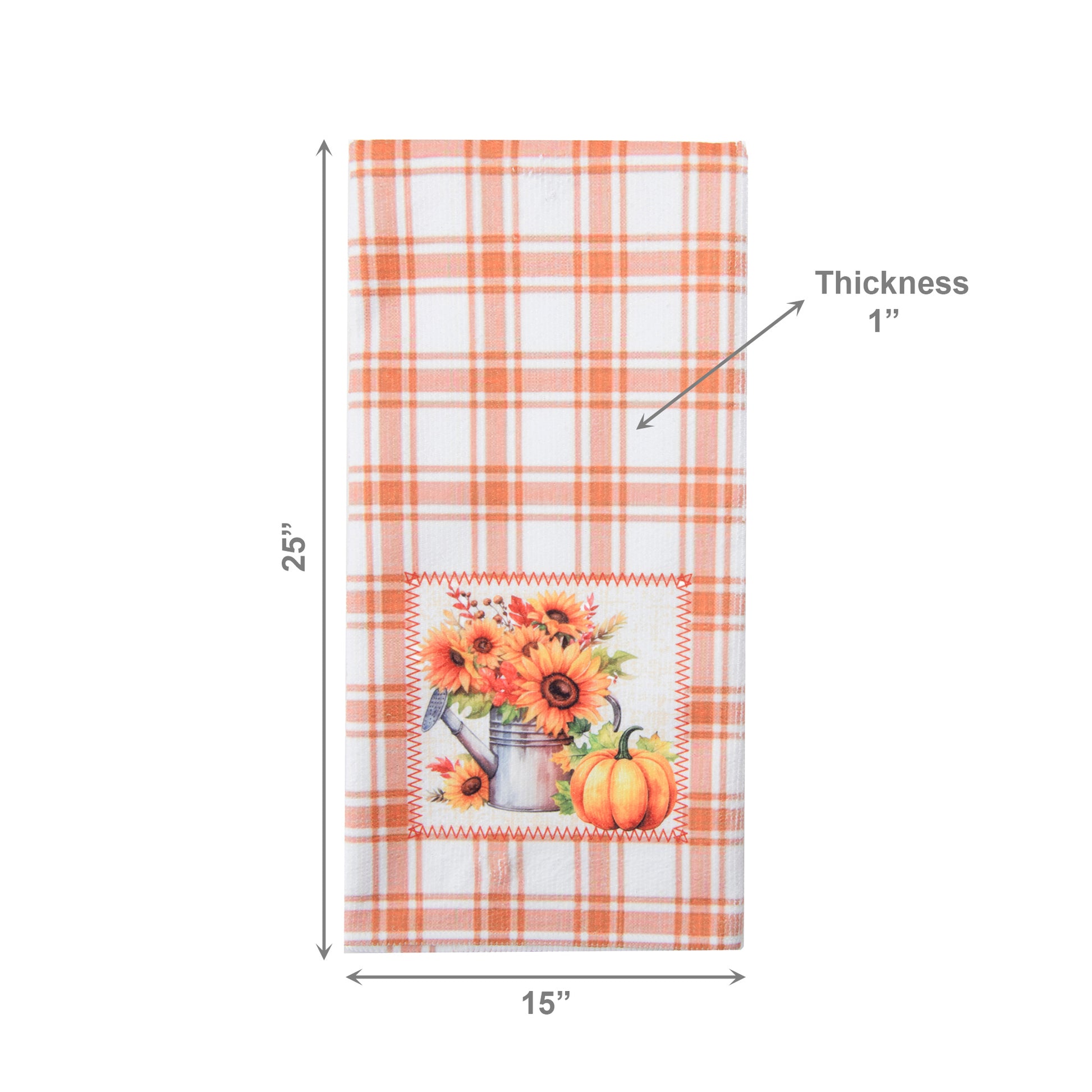 Microfiber Kitchen Towel Orange Plaid Sunflower & Pumpkin, Fall Harvest, Kitchen Towel, Holiday Decor- Set of 6