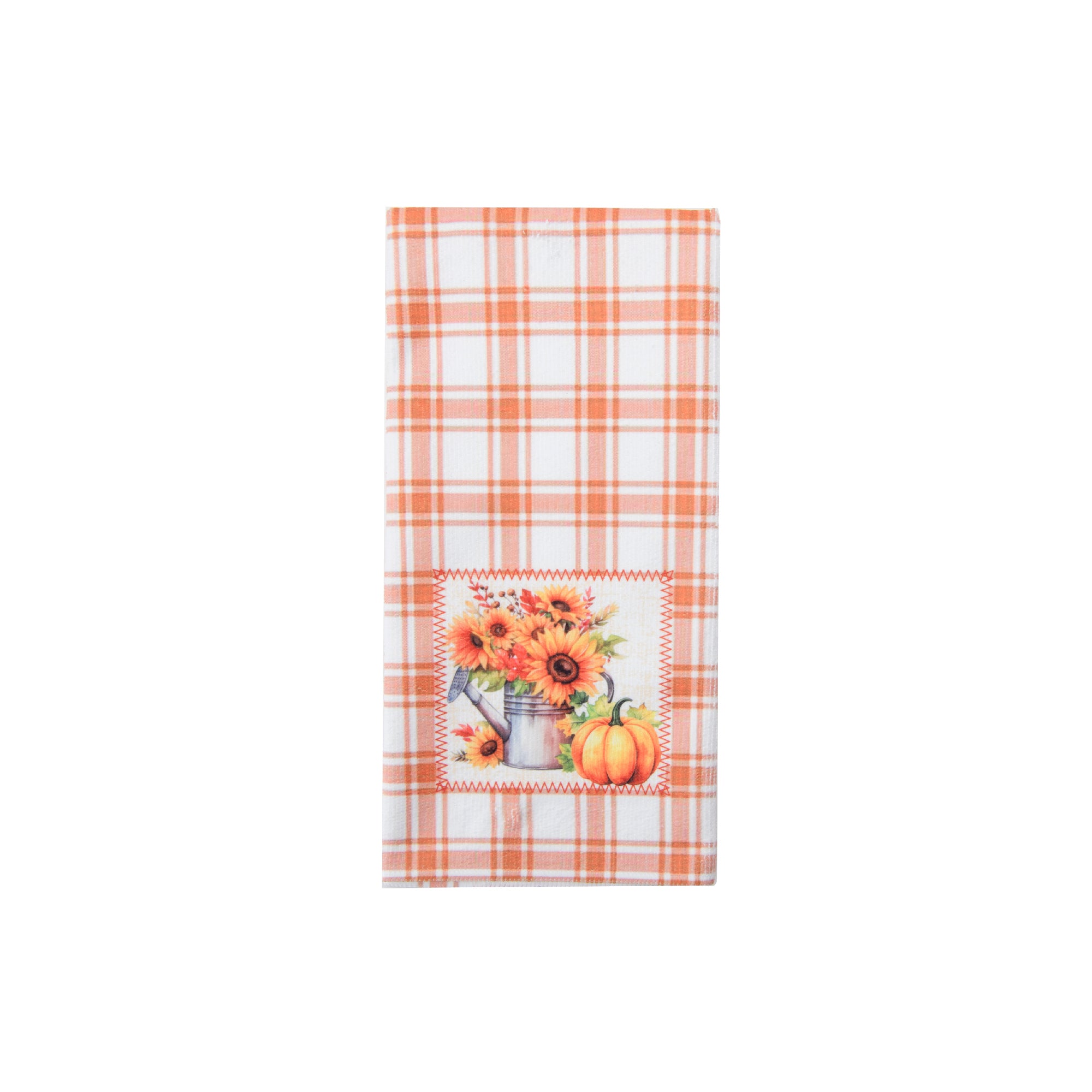 Microfiber Kitchen Towel Orange Plaid Sunflower & Pumpkin, Fall Harvest, Kitchen Towel, Holiday Decor- Set of 6