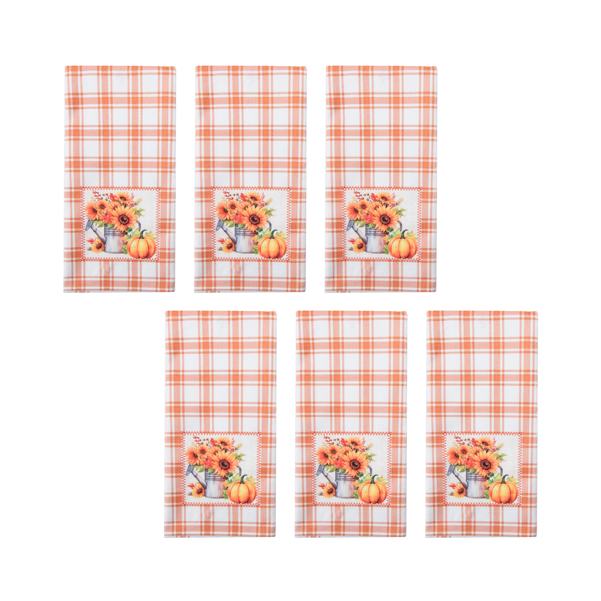 Microfiber Kitchen Towel Orange Plaid Sunflower & Pumpkin, Fall Harvest, Kitchen Towel, Holiday Decor- Set of 6
