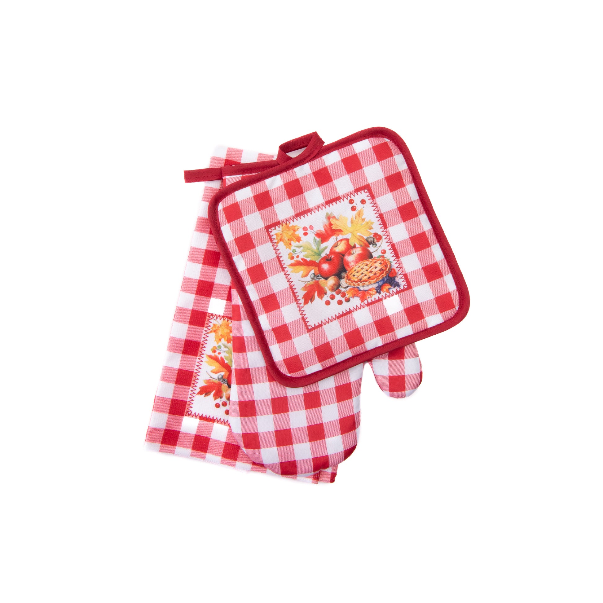 3 Piece Kitchen Set Red Plaid Apple Pie, Holiday Decor- Set of 2