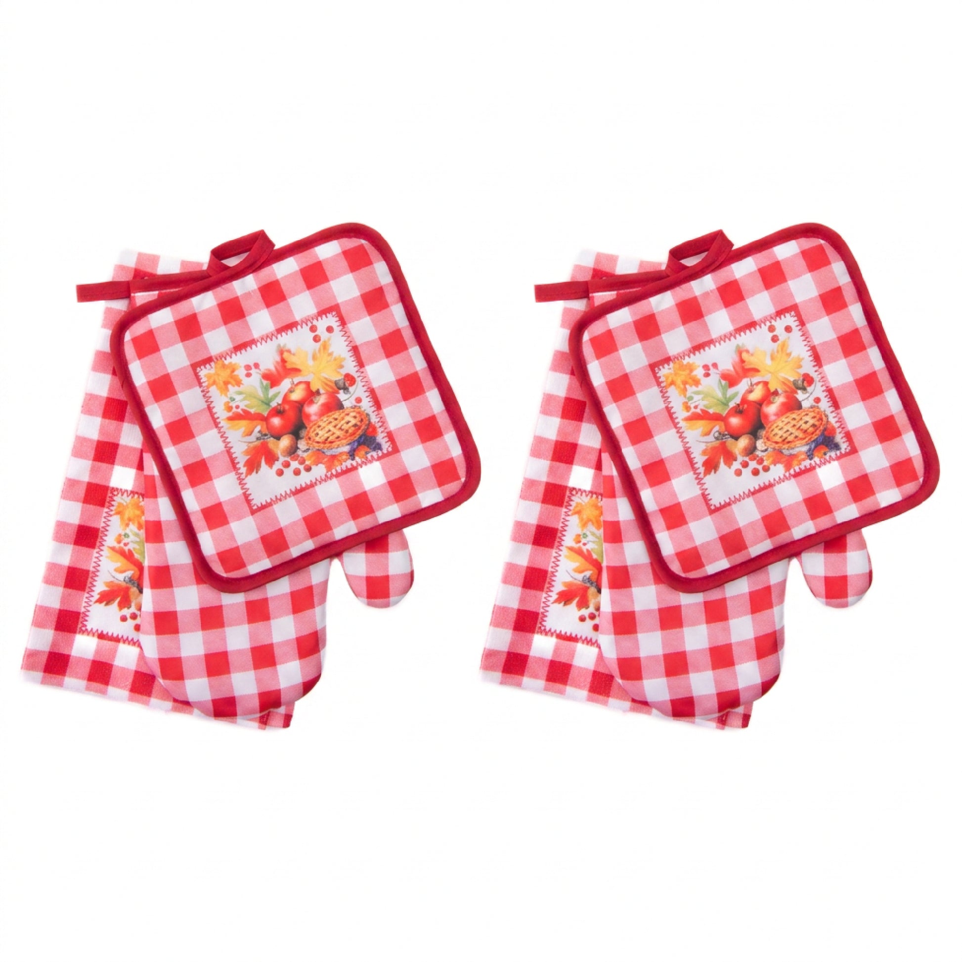 3 Piece Kitchen Set Red Plaid Apple Pie, Holiday Decor- Set of 2