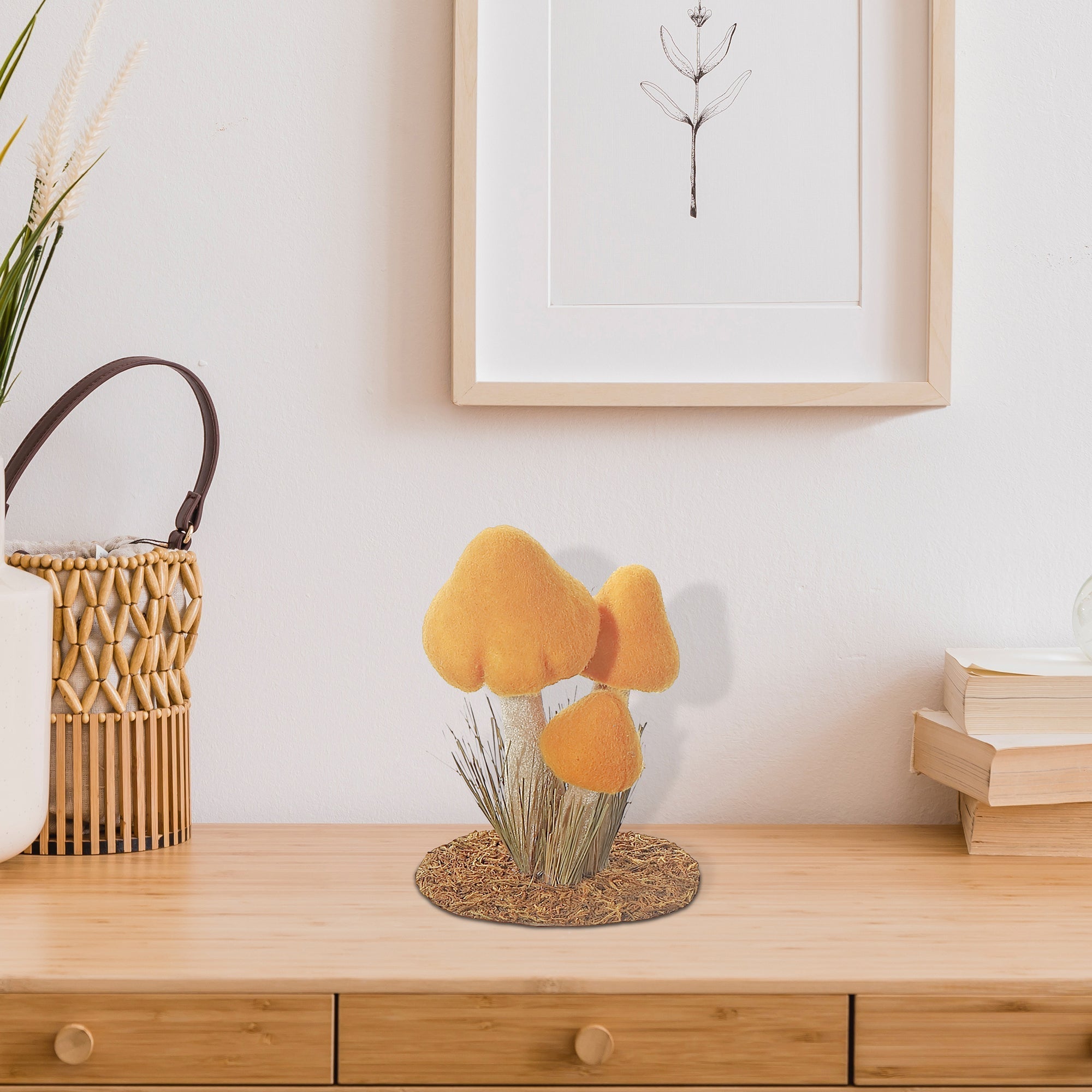 Yellow Triple Mushroom Decoration, Whimsical Mushroom Decor, Nature Inspired Tabletop Decoration
