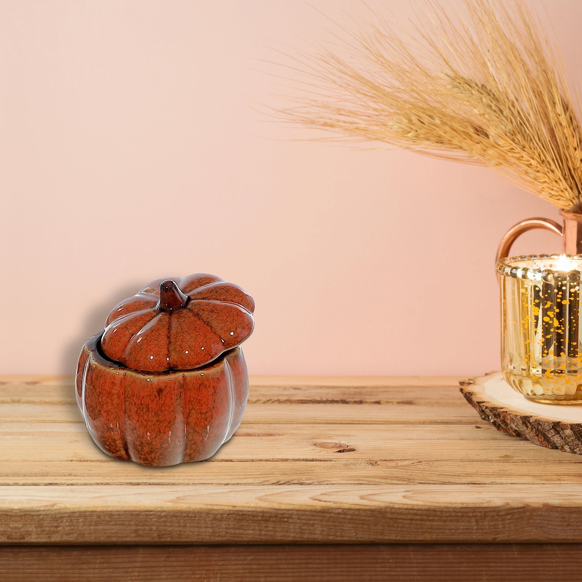 Porcelain Pumpkin Trinket Jar Orange – Halloween & Fall Home Décor, Autumn Storage Jar, Holiday Decoration