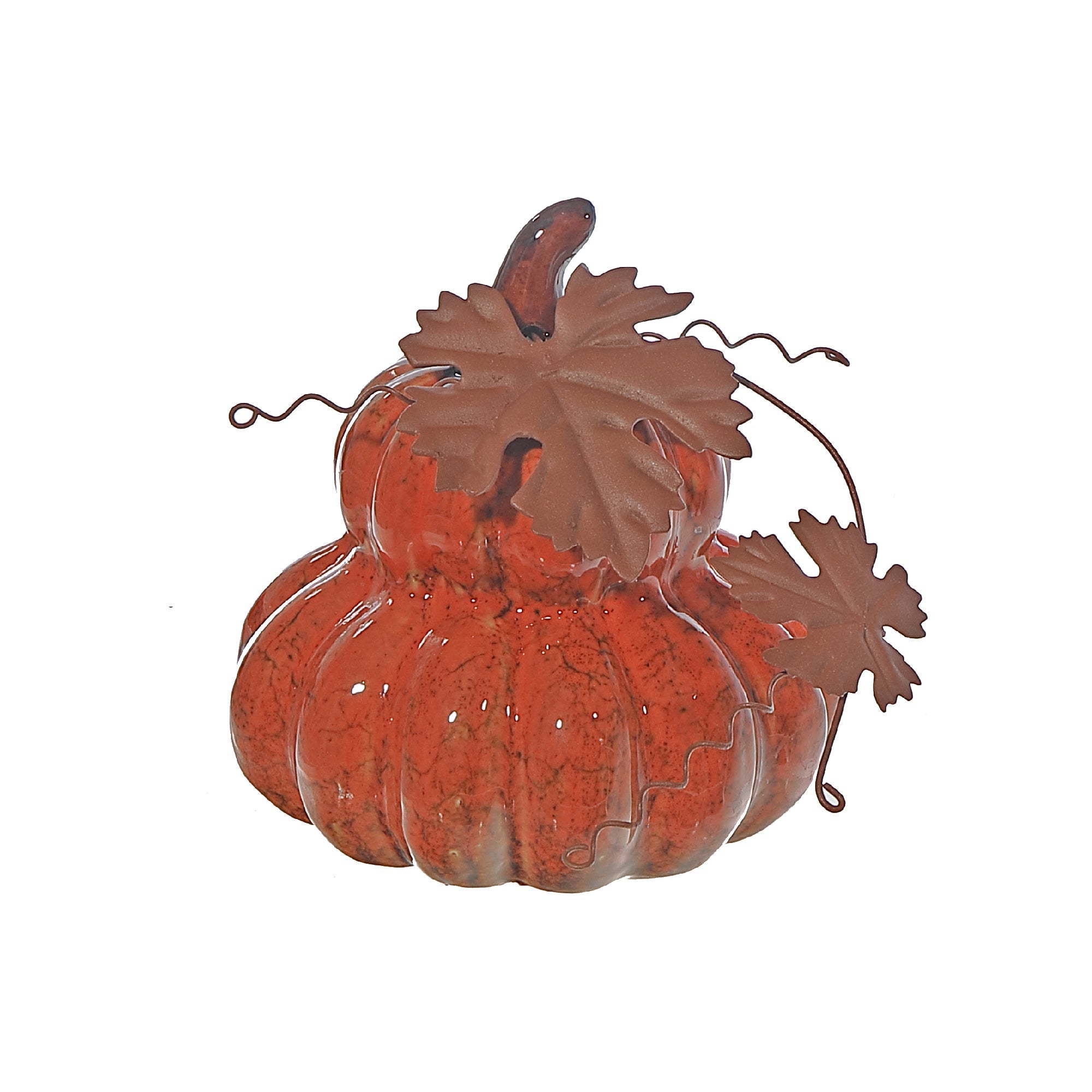 Porcelain Stacked Pumpkin Decor Set of 2 Orange – Fall/Autumn Tabletop Decoration, Rustic Seasonal Accent, Thanksgiving Decor