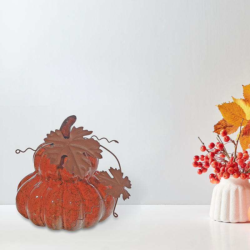 Porcelain Stacked Pumpkin Decor (Orange) - Set of 2