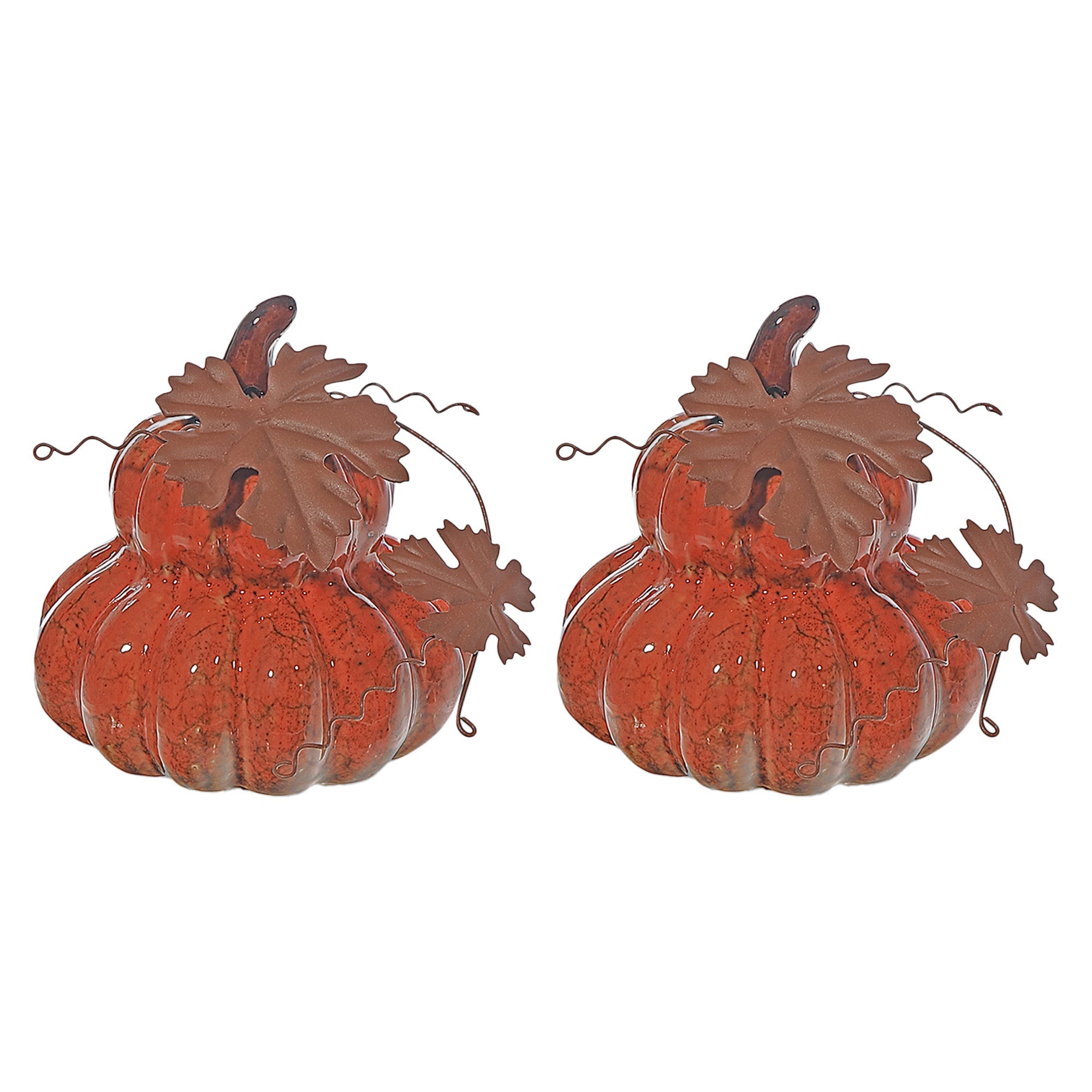 Porcelain Stacked Pumpkin Decor Set of 2 Orange – Fall/Autumn Tabletop Decoration, Rustic Seasonal Accent, Thanksgiving Decor