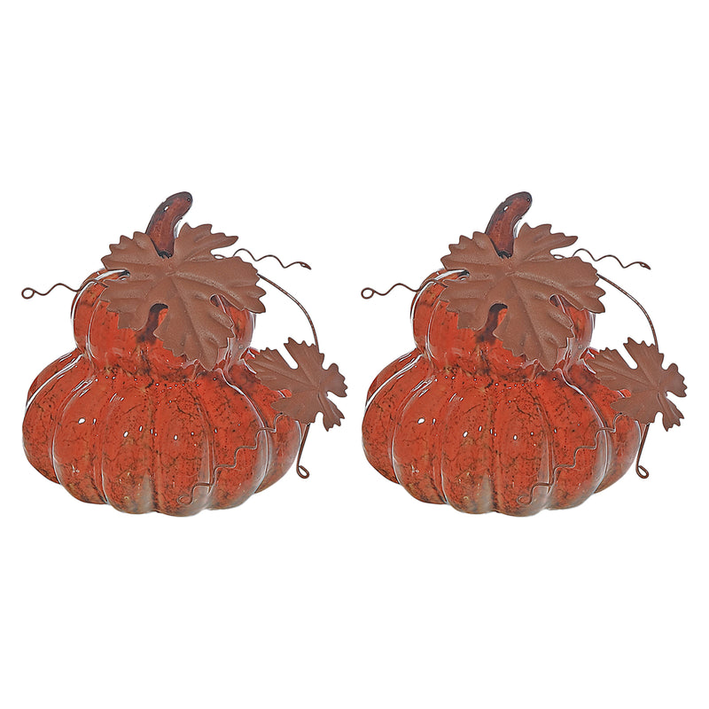 Porcelain Stacked Pumpkin Decor (Orange) - Set of 2