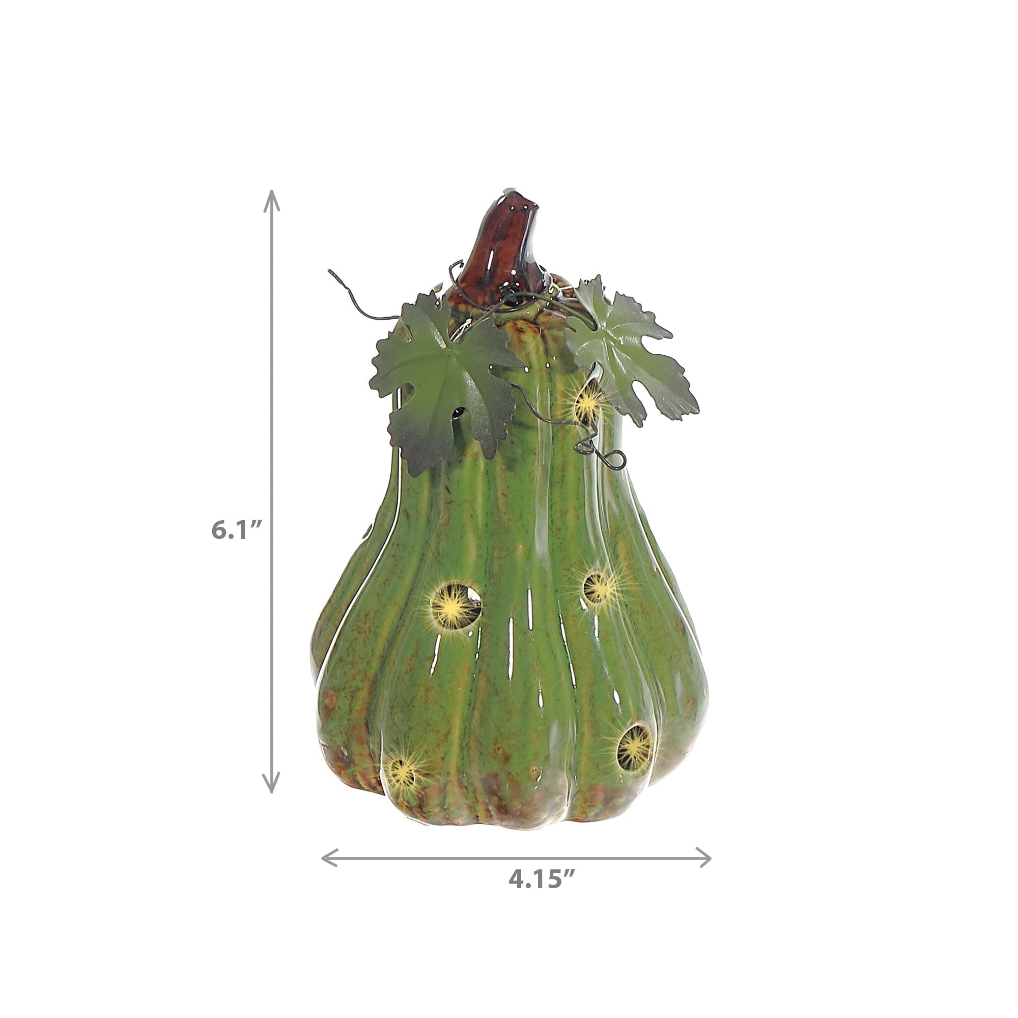 LED Porcelain Squash Decor Green – Fall/Autumn Tabletop Decoration, Holiday Accent, Illuminated Seasonal Decor
