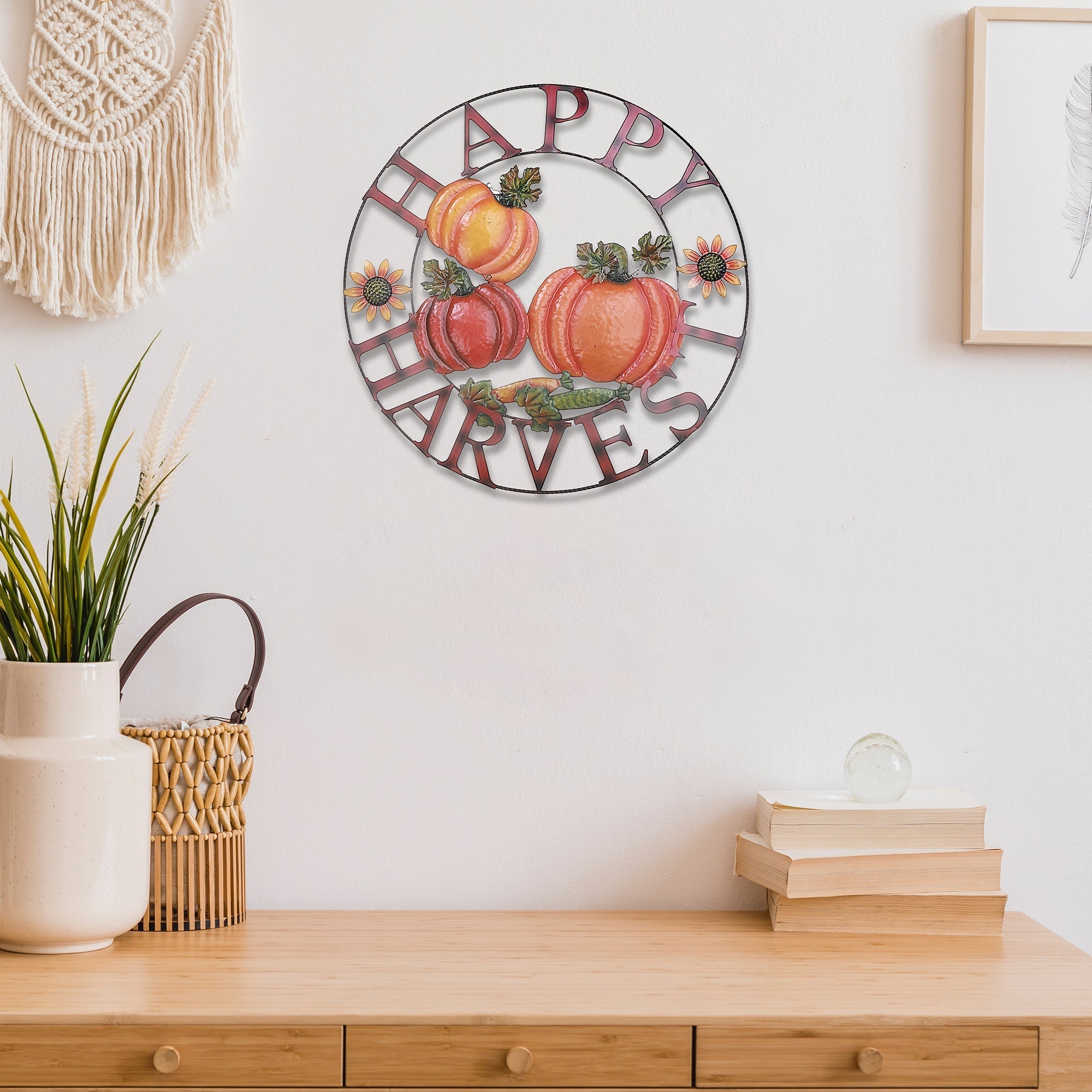 24" Pumpkin Wheel Wall Decor “Happy Harvest” – Fall & Holiday Decor