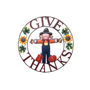 24" Metal Wheel Decor Scarecrow Give Thanks, Fall Harvest, Holiday Decor