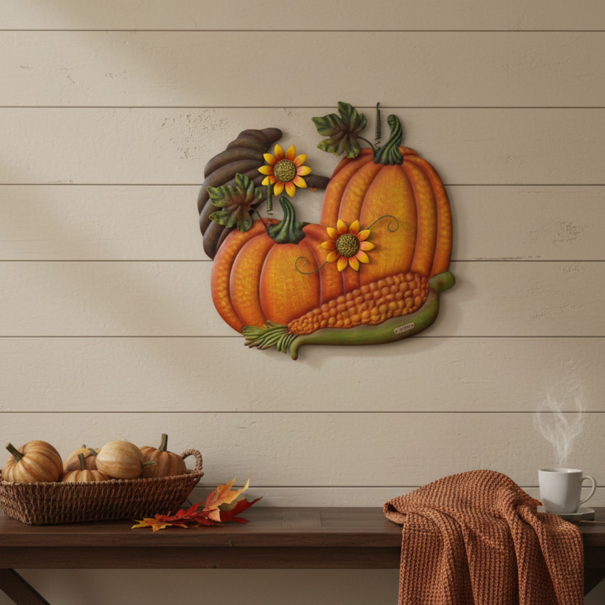 Metal Pumpkin Cornucopia Wall Decor, Fall Harvest, Wall Decor, Holiday Decor