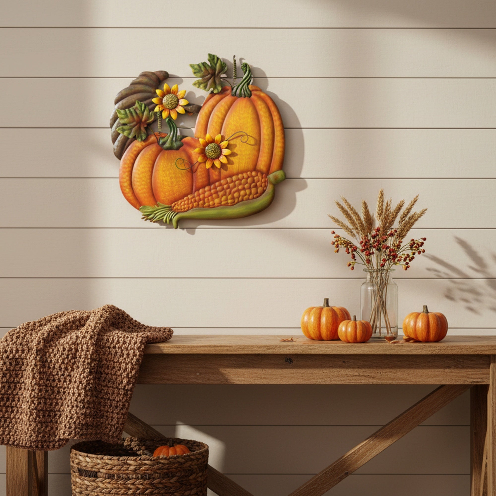 Metal Pumpkin Cornucopia Wall Decor, Fall Harvest, Wall Decor, Holiday Decor
